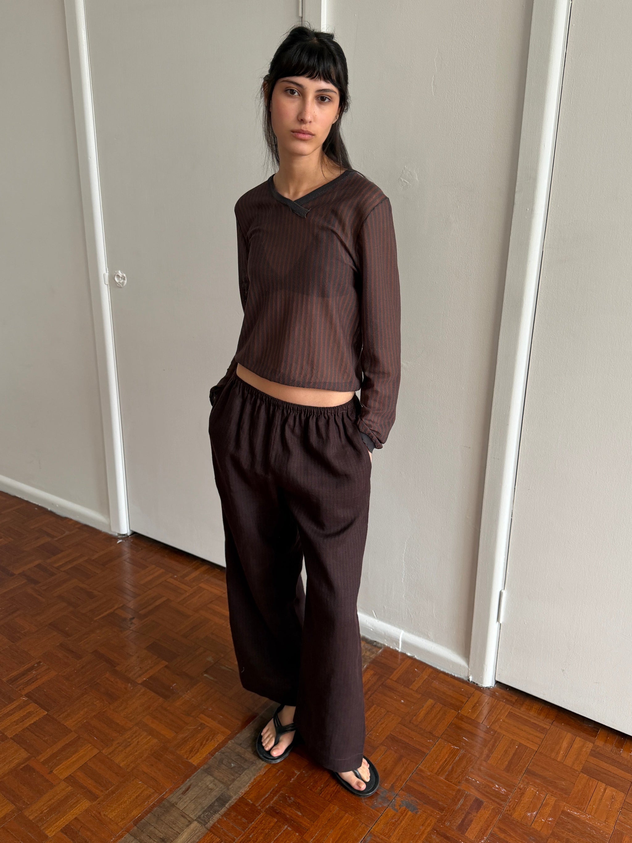 EASE TROUSER - BROWN BLACK STRIPE