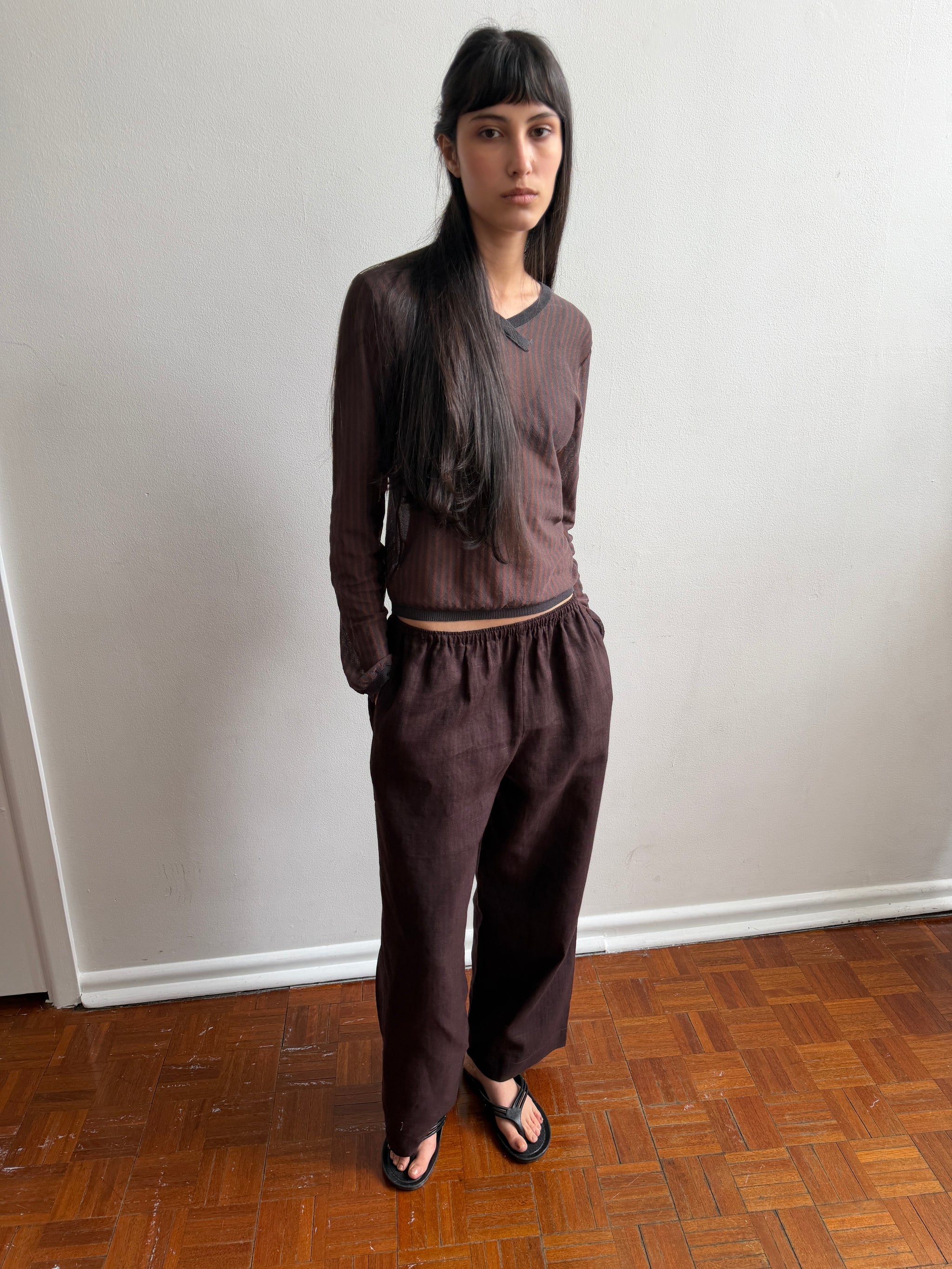 EASE TROUSER - BROWN BLACK STRIPE