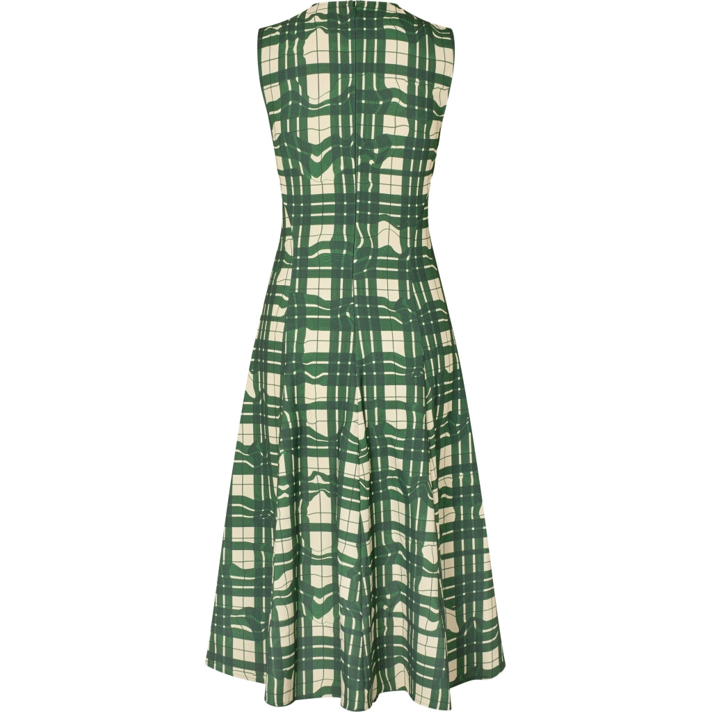 SLEEVELESS GATHERED MIDI DRESS - CHECKERED WAVE