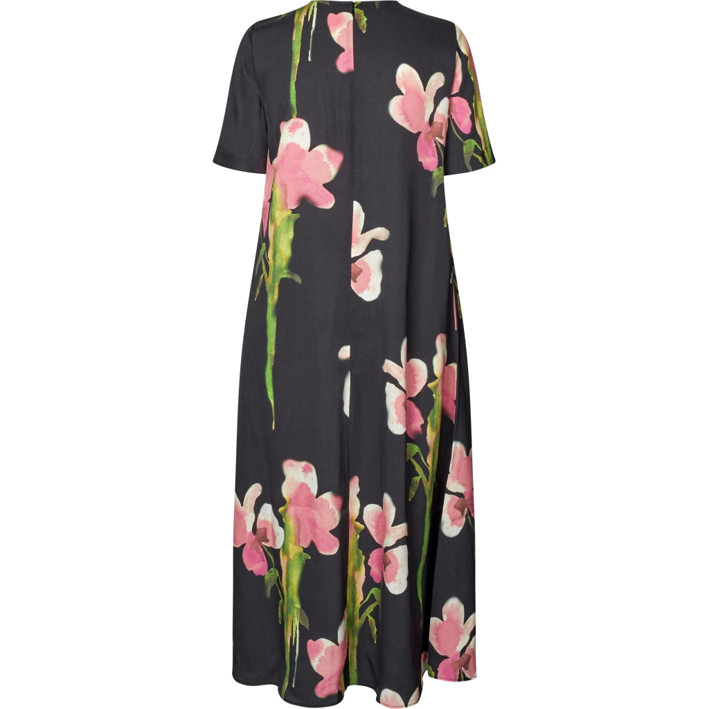 FLOWY SHORT SLEEVE MIDI DRESS - MELTING FLOWERS