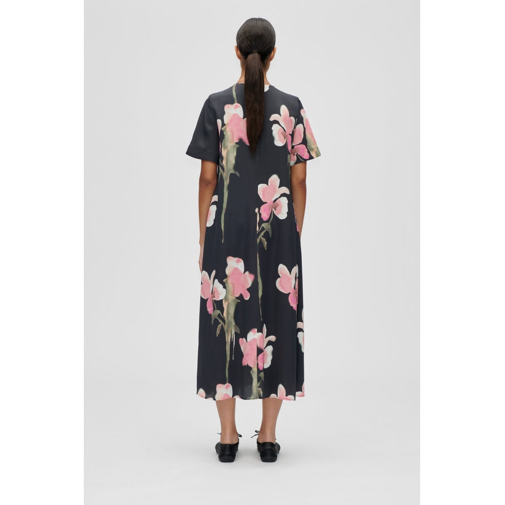 FLOWY SHORT SLEEVE MIDI DRESS - MELTING FLOWERS