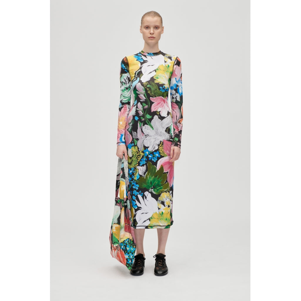 PULLOVER LONG SLEEVE MIDI DRESS - FLOWERS UNDER THE SUN