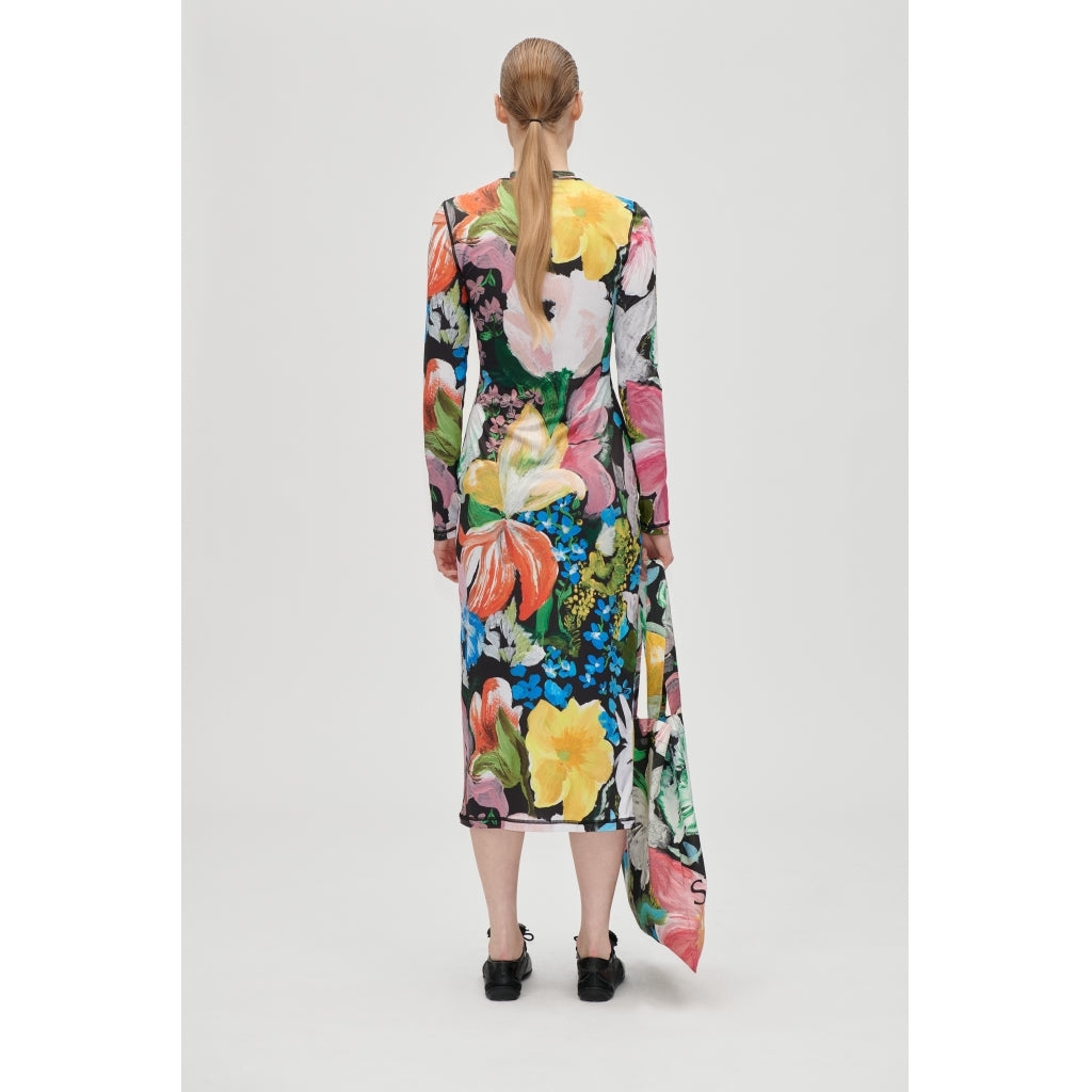 PULLOVER LONG SLEEVE MIDI DRESS - FLOWERS UNDER THE SUN