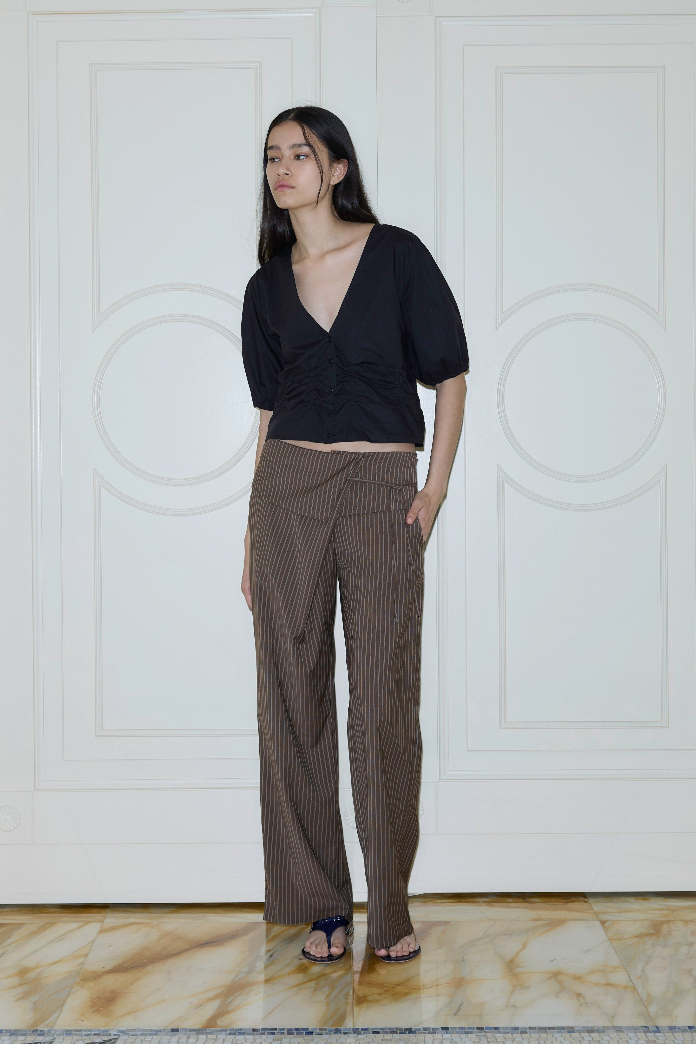 FOLDED WOOL PANT - SABLE STRIPE