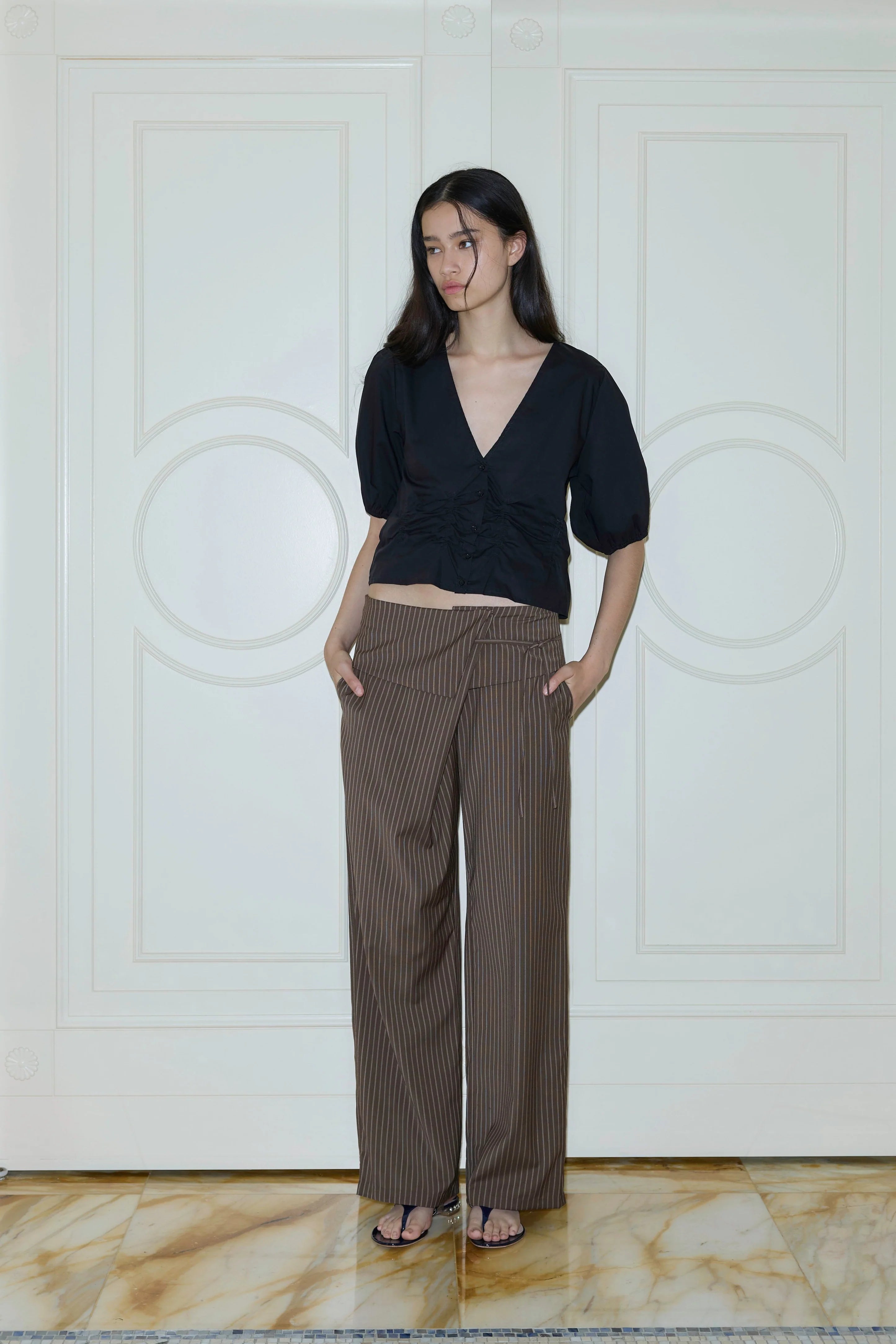 FOLDED WOOL PANT - SABLE STRIPE