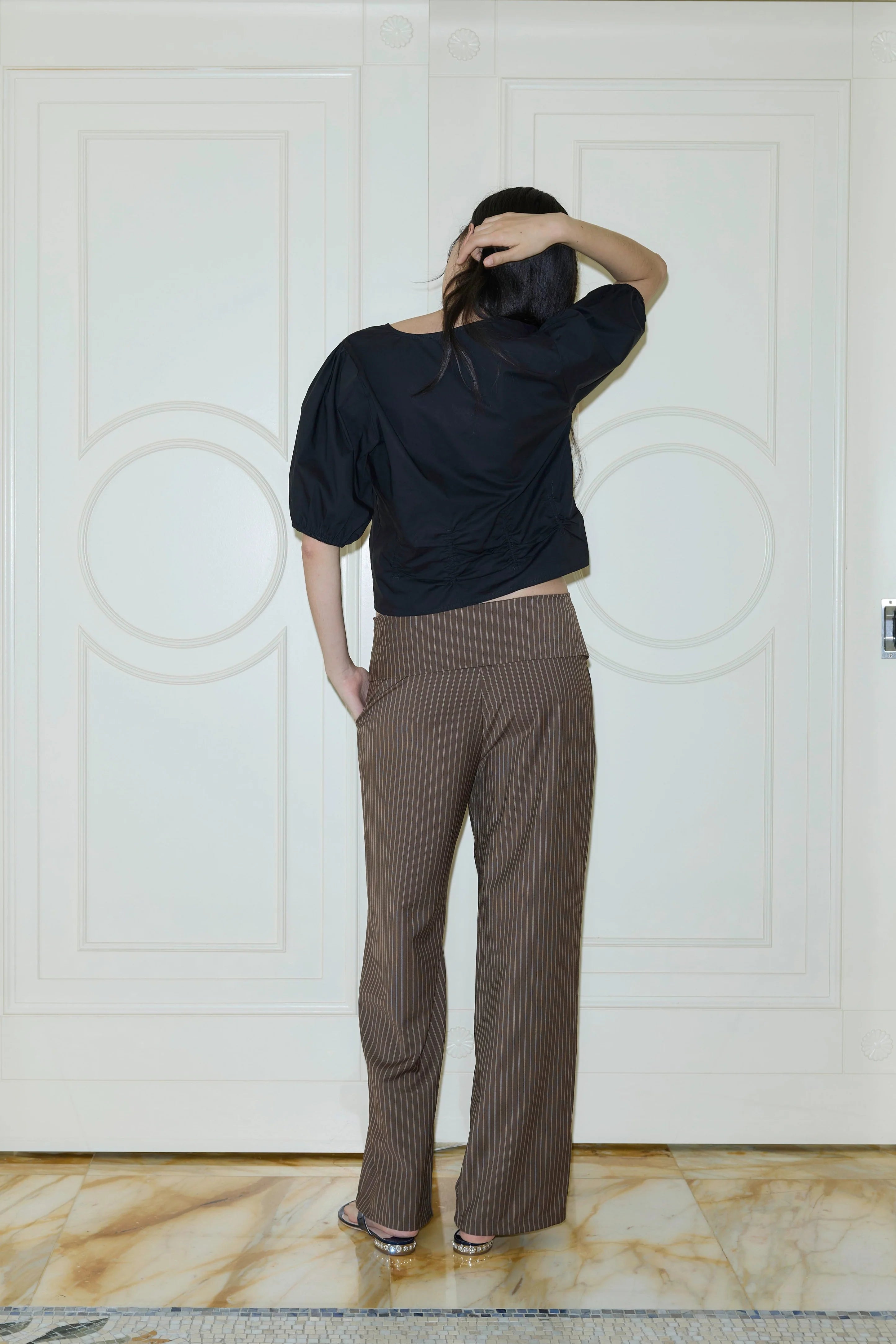 FOLDED WOOL PANT - SABLE STRIPE