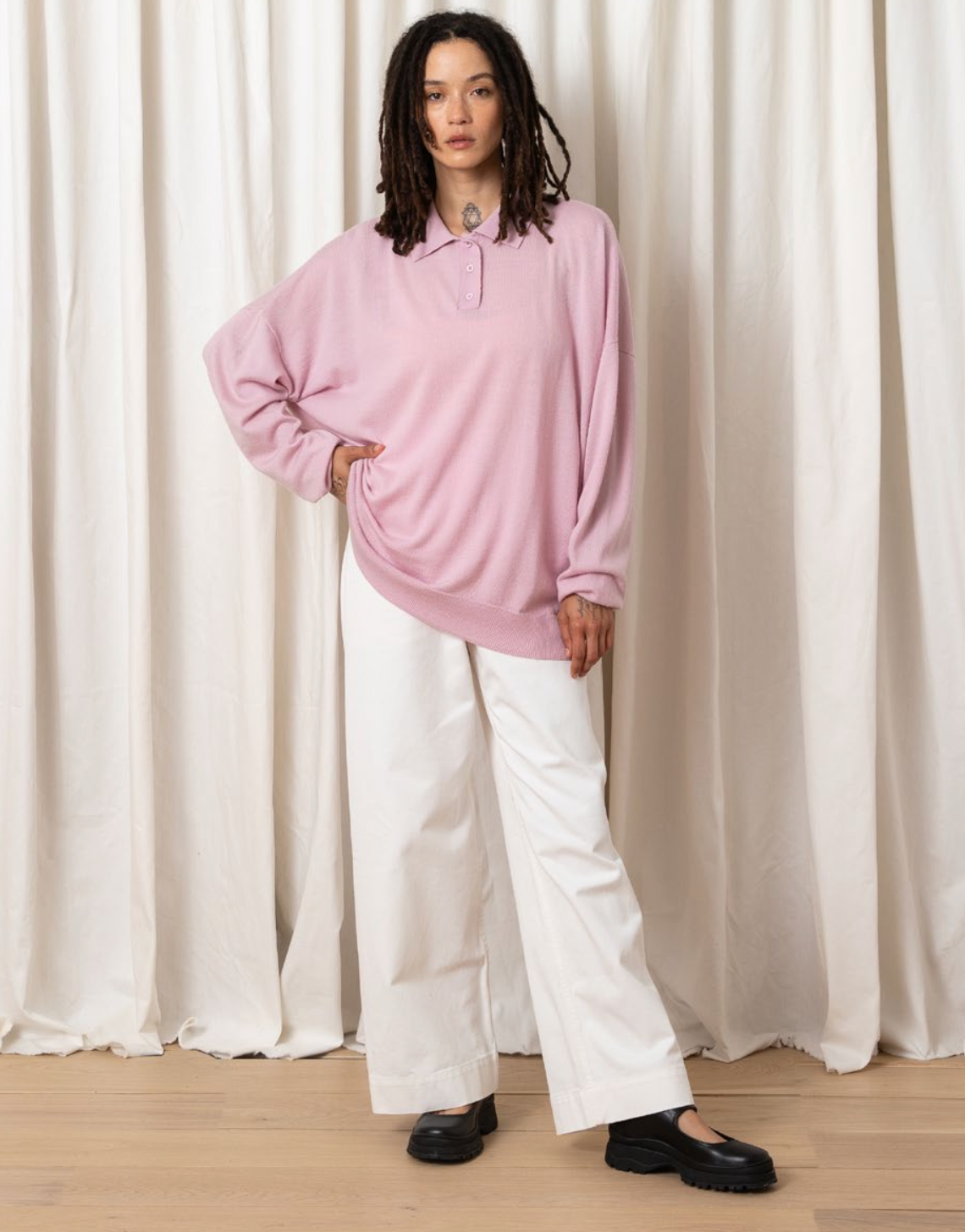 SAMPLE - OVERSIZED POLO PULLOVER - PINK