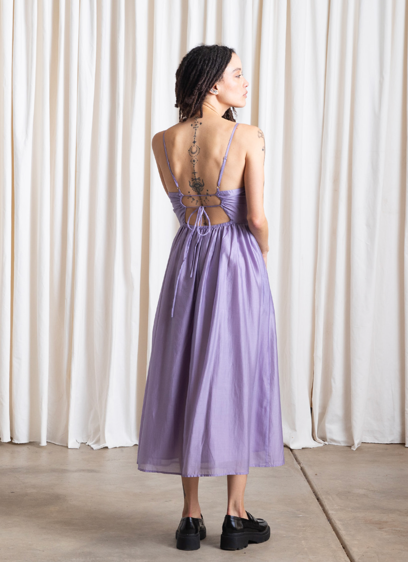 SAMPLE - TIE BACK MIDI DRESS - LILAC