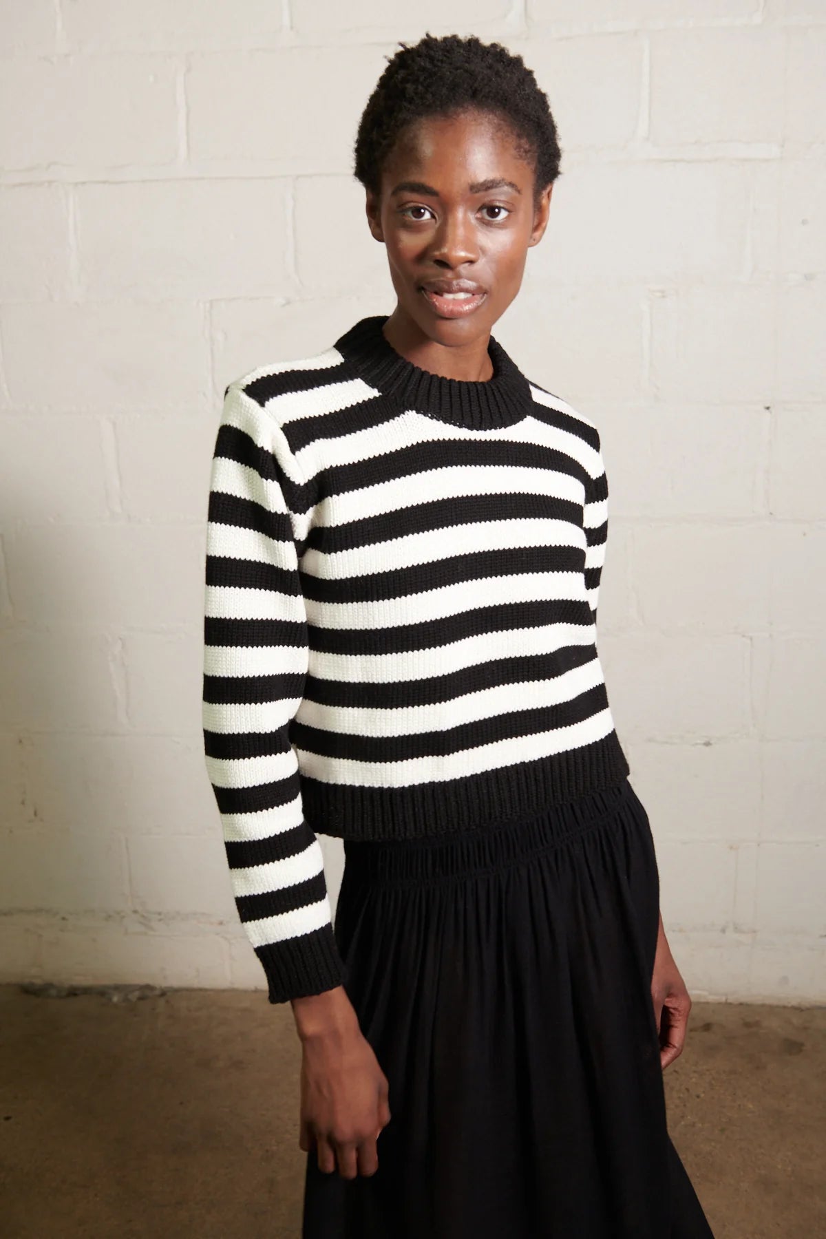 SHRUNKEN COTTON JUMPER - ECRU STRIPE