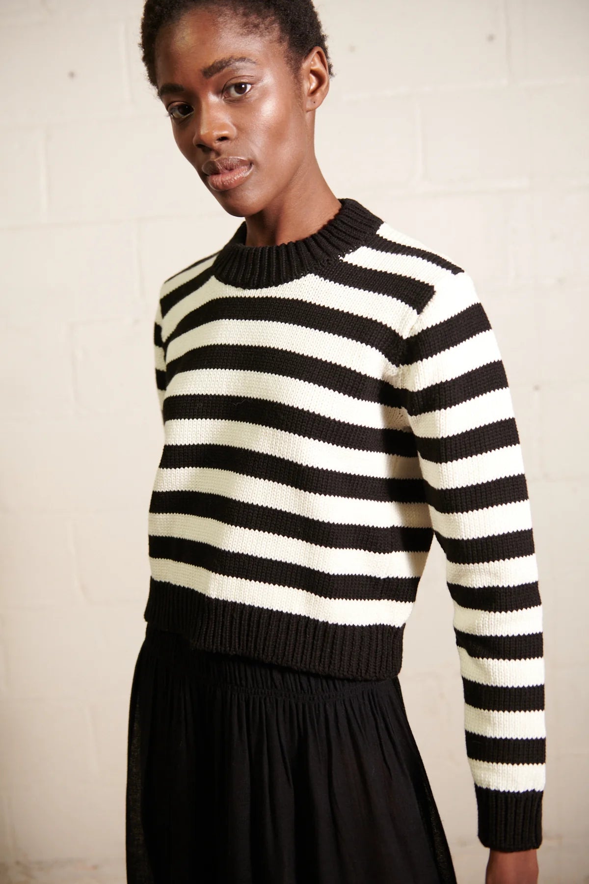 SHRUNKEN COTTON JUMPER - ECRU STRIPE