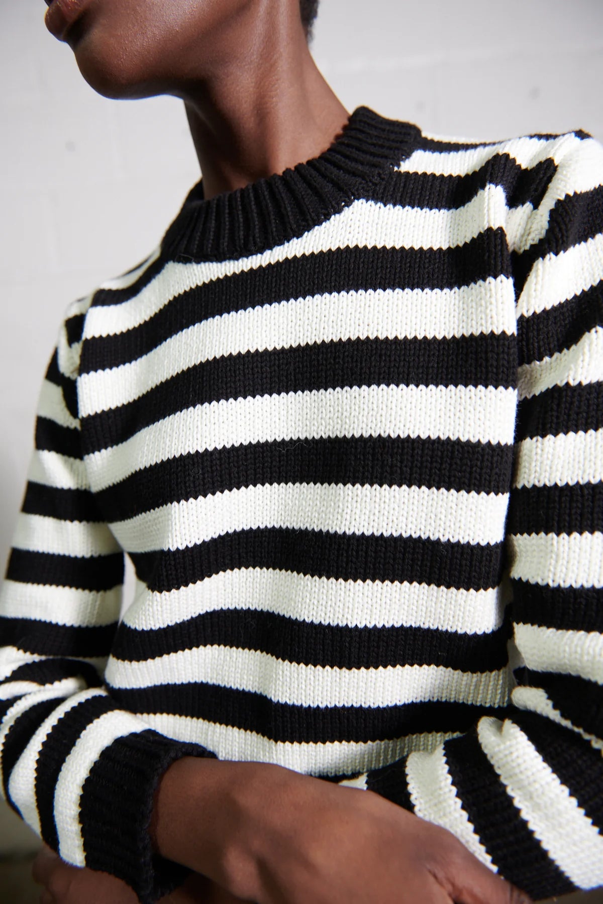 SHRUNKEN COTTON JUMPER - ECRU STRIPE