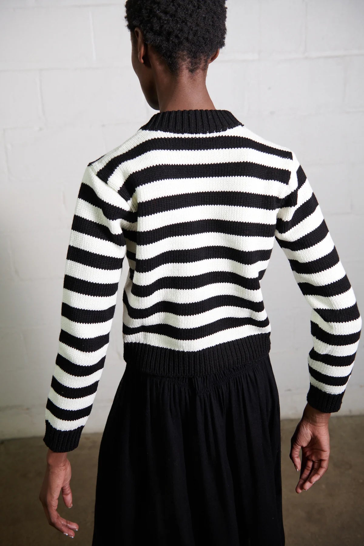 SHRUNKEN COTTON JUMPER - ECRU STRIPE