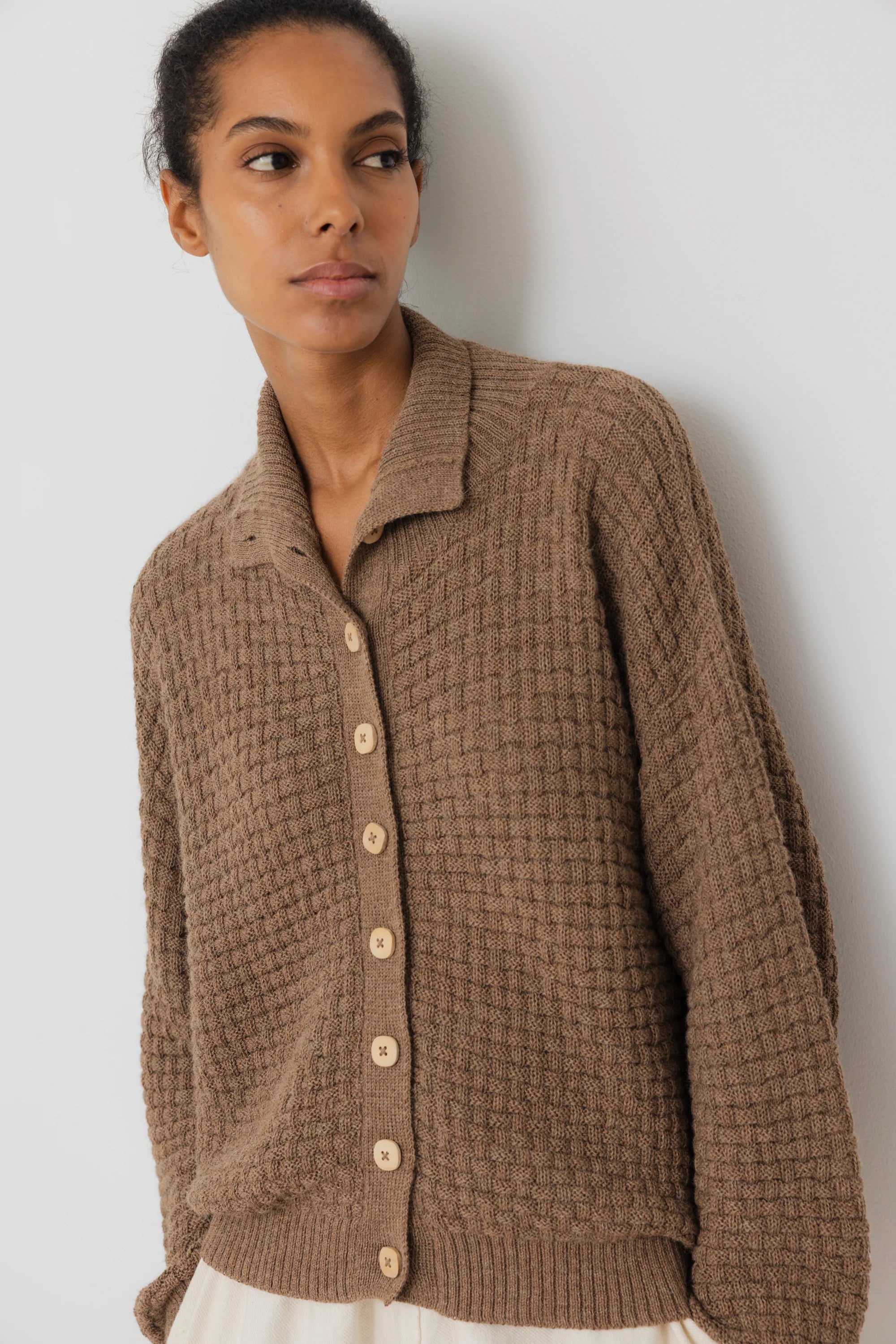 LATICE CARDIGAN - CAMEL