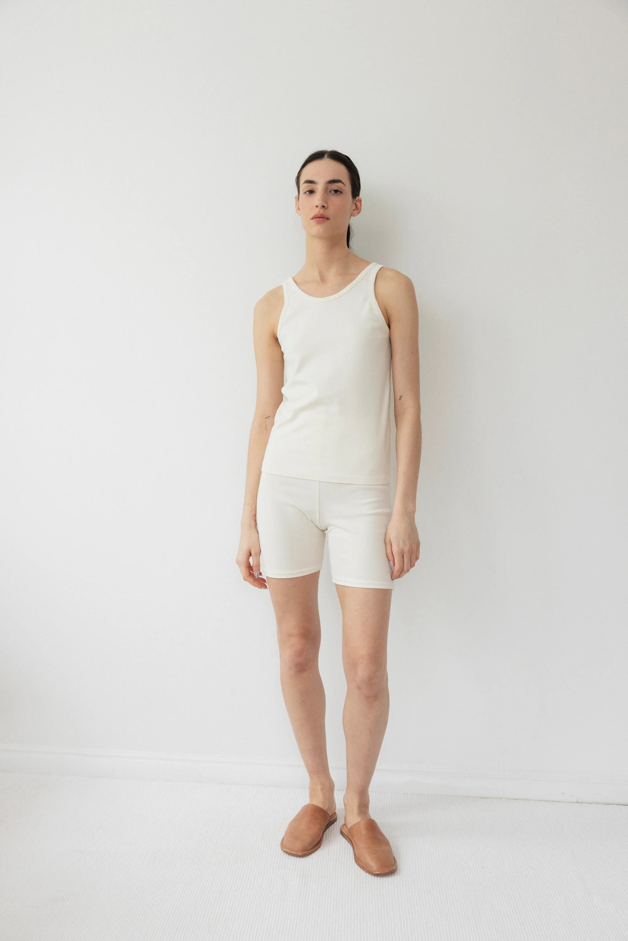 COTTON BIKE SHORTS - NATURAL