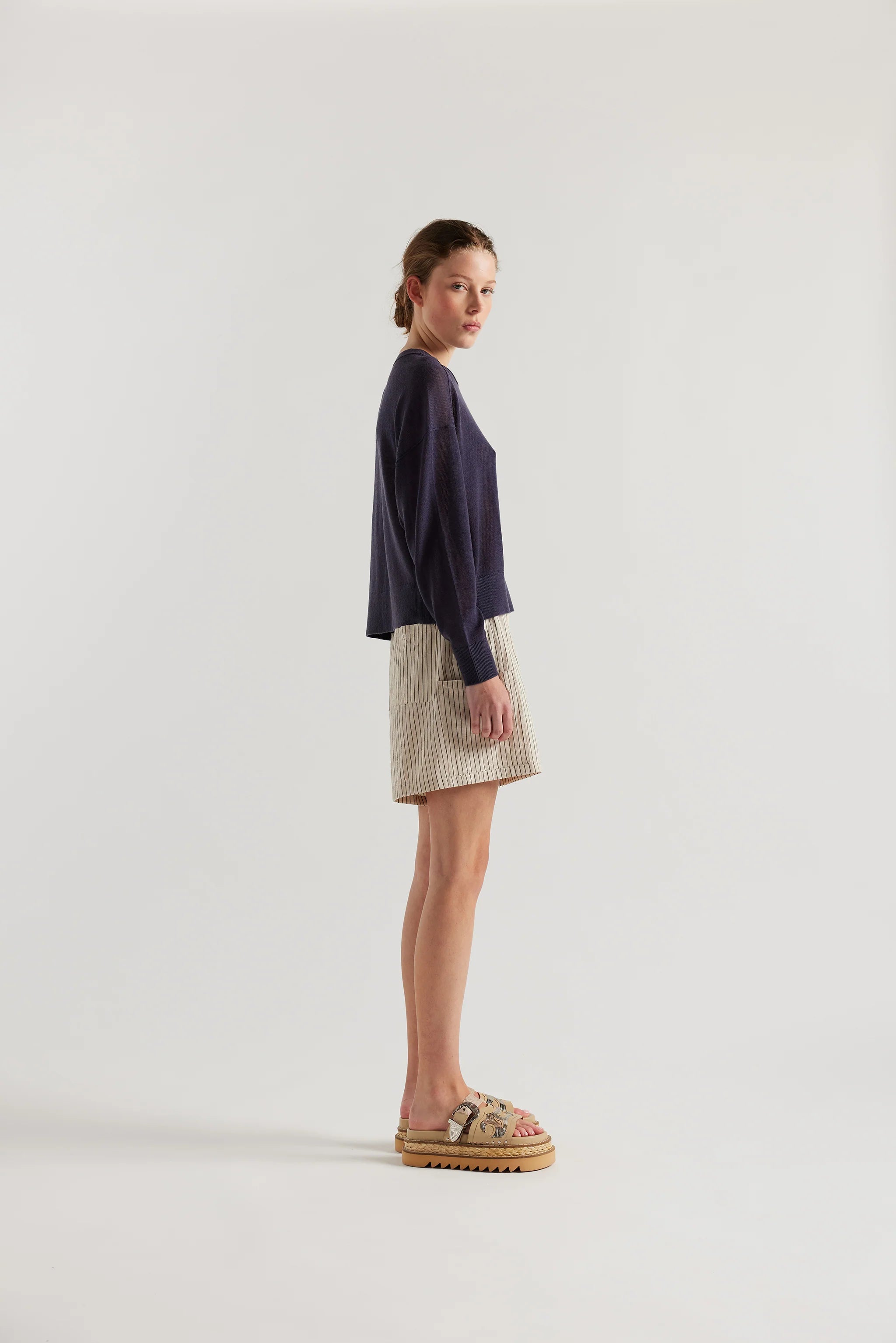 VESPER SHORT - ECRU PIN STRIPE