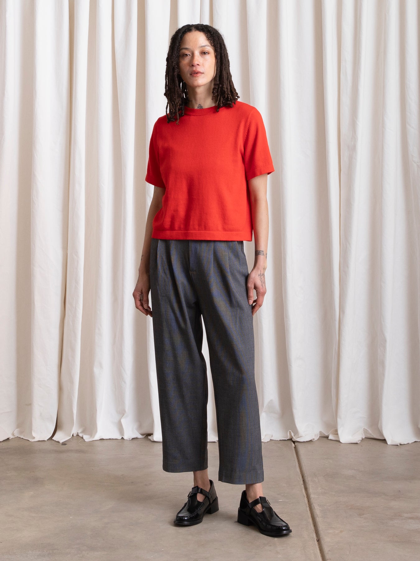PLEATED PANT - GREY SMALL CHECK
