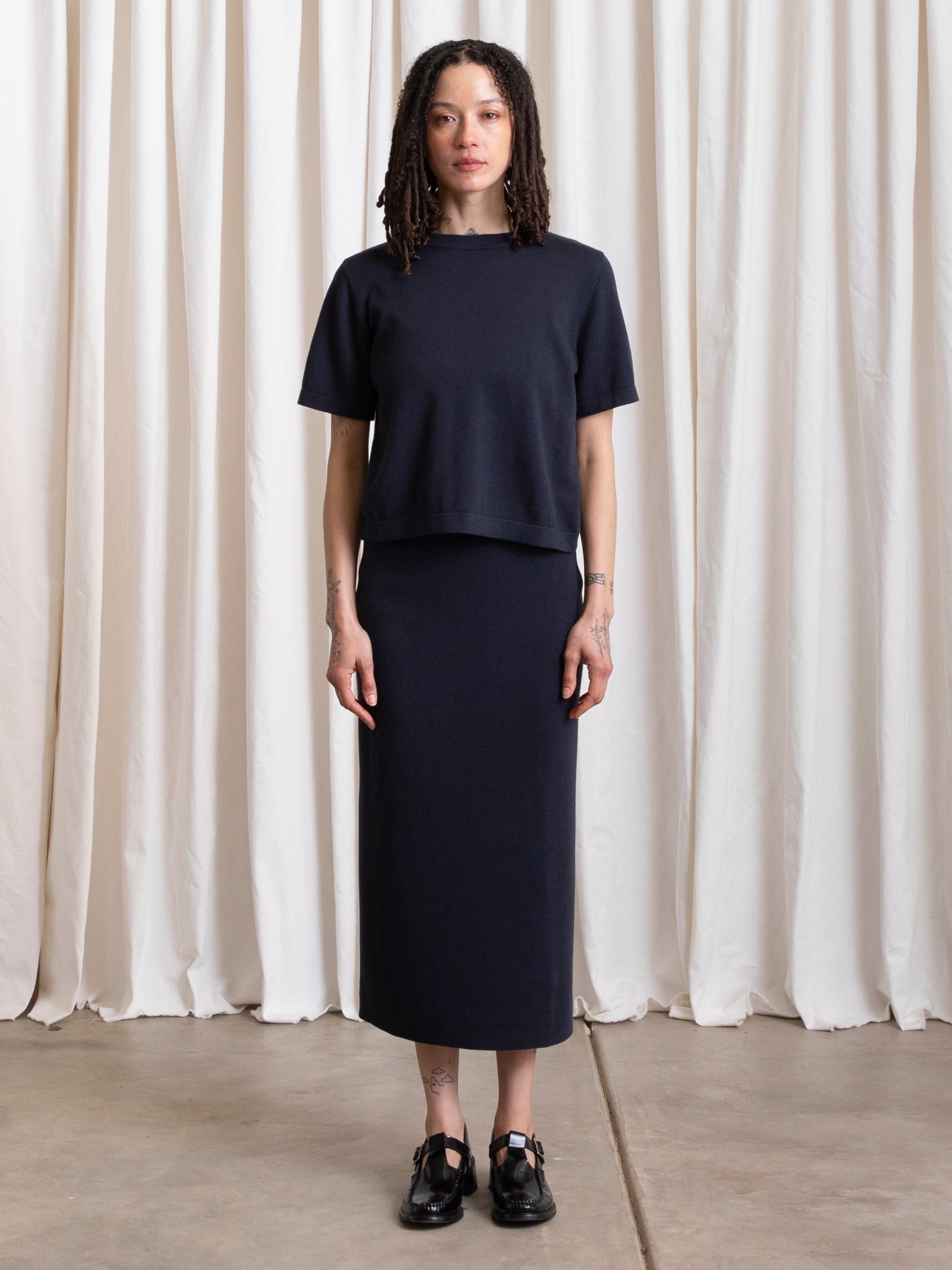 THICK KNIT T-SHIRT - NAVY