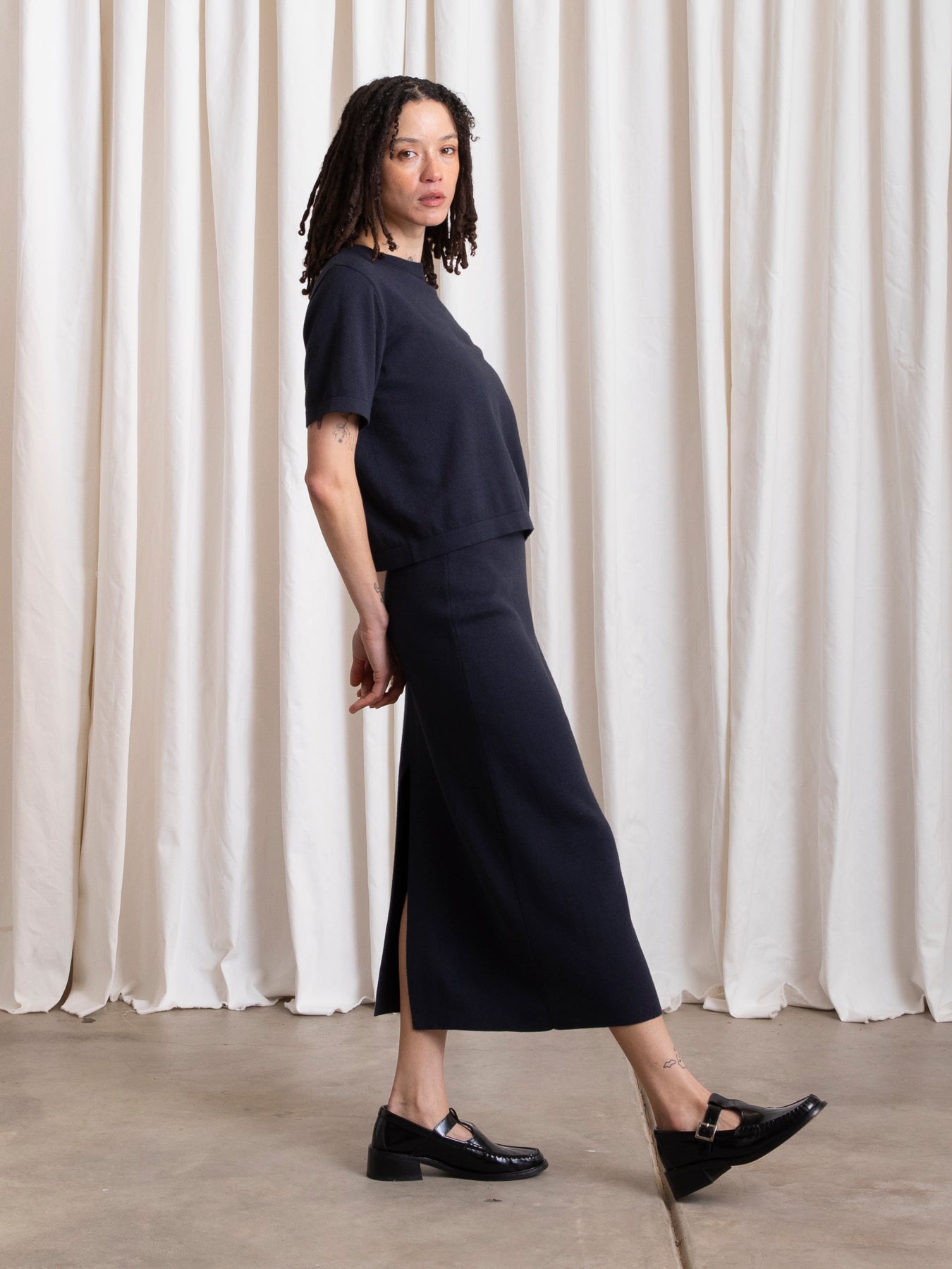 THICK KNIT T-SHIRT - NAVY