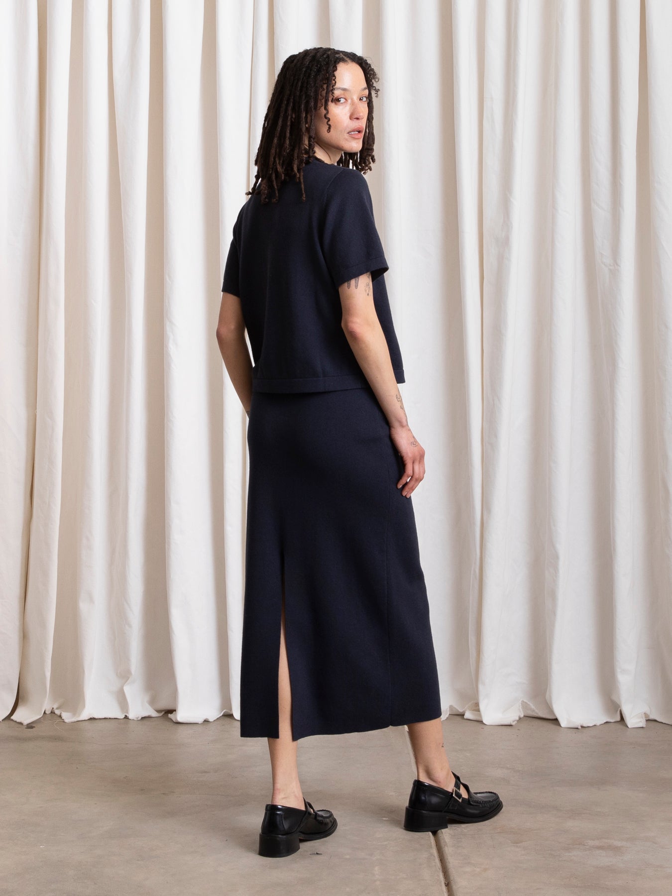 THICK KNIT T-SHIRT - NAVY
