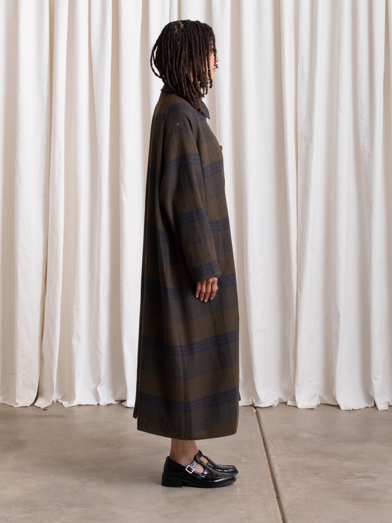 NEW PLAID TRENCH - OLIVE/NAVY PLAID