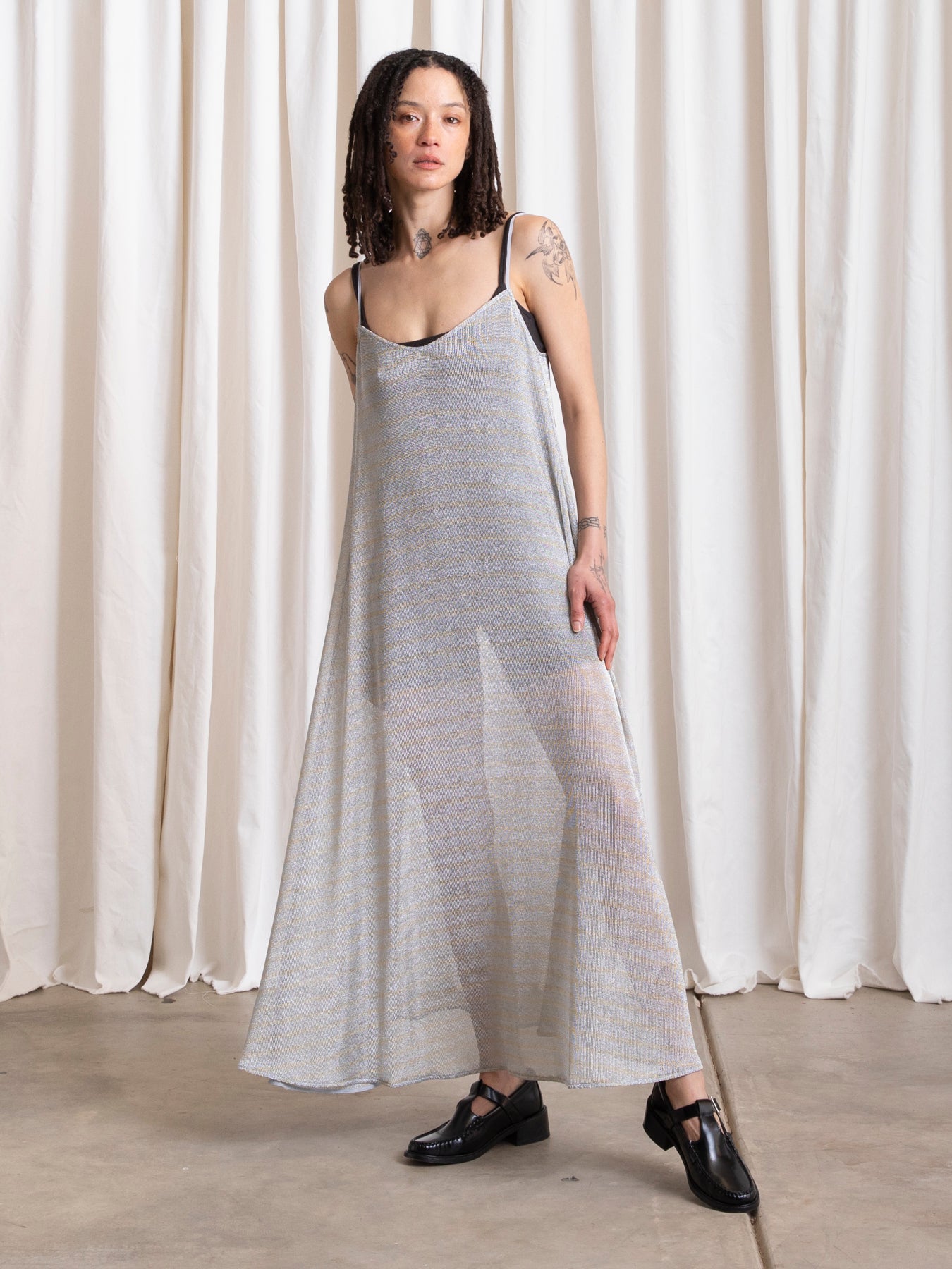 METALLIC FULL HEM DRESS - SILVER