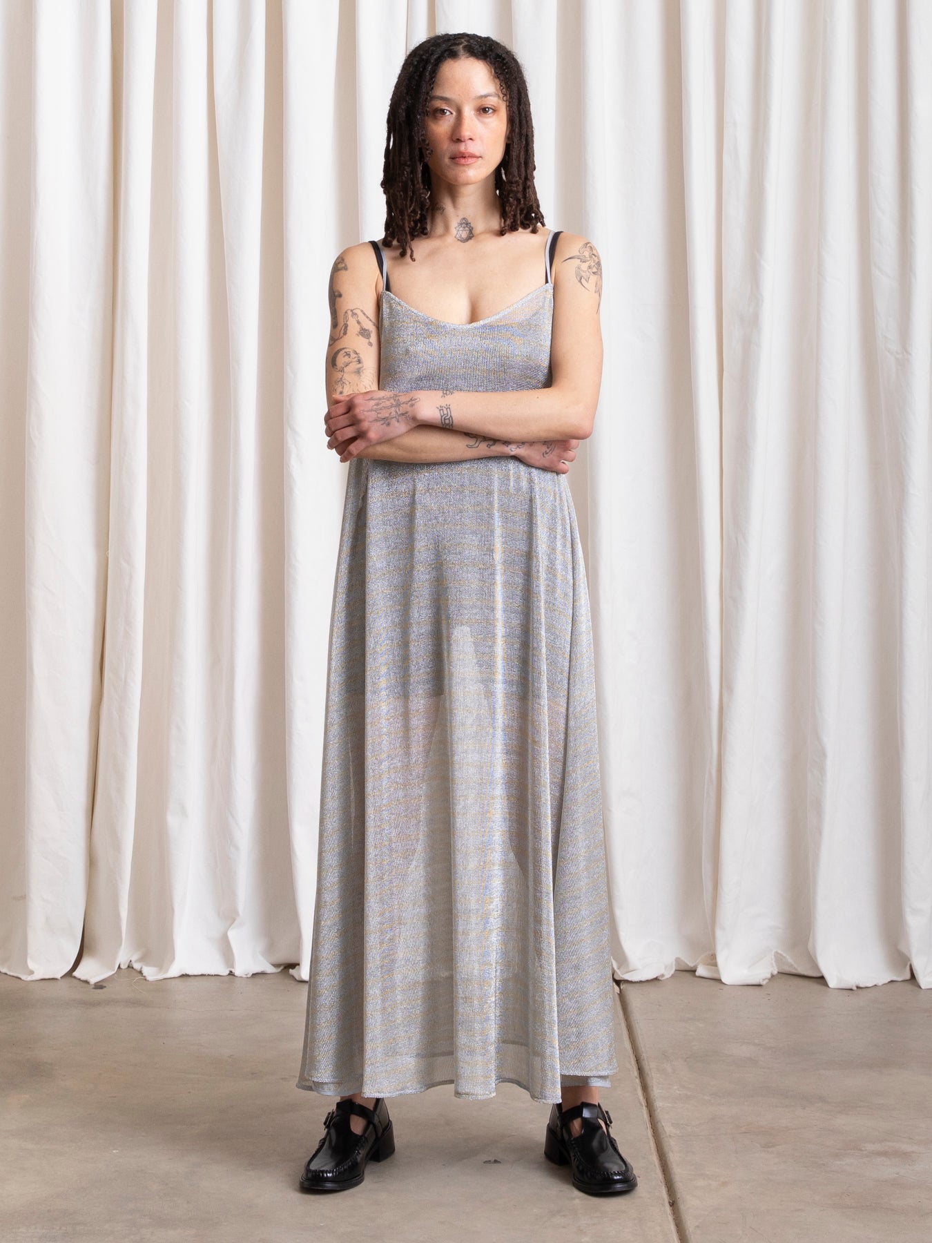METALLIC FULL HEM DRESS - SILVER