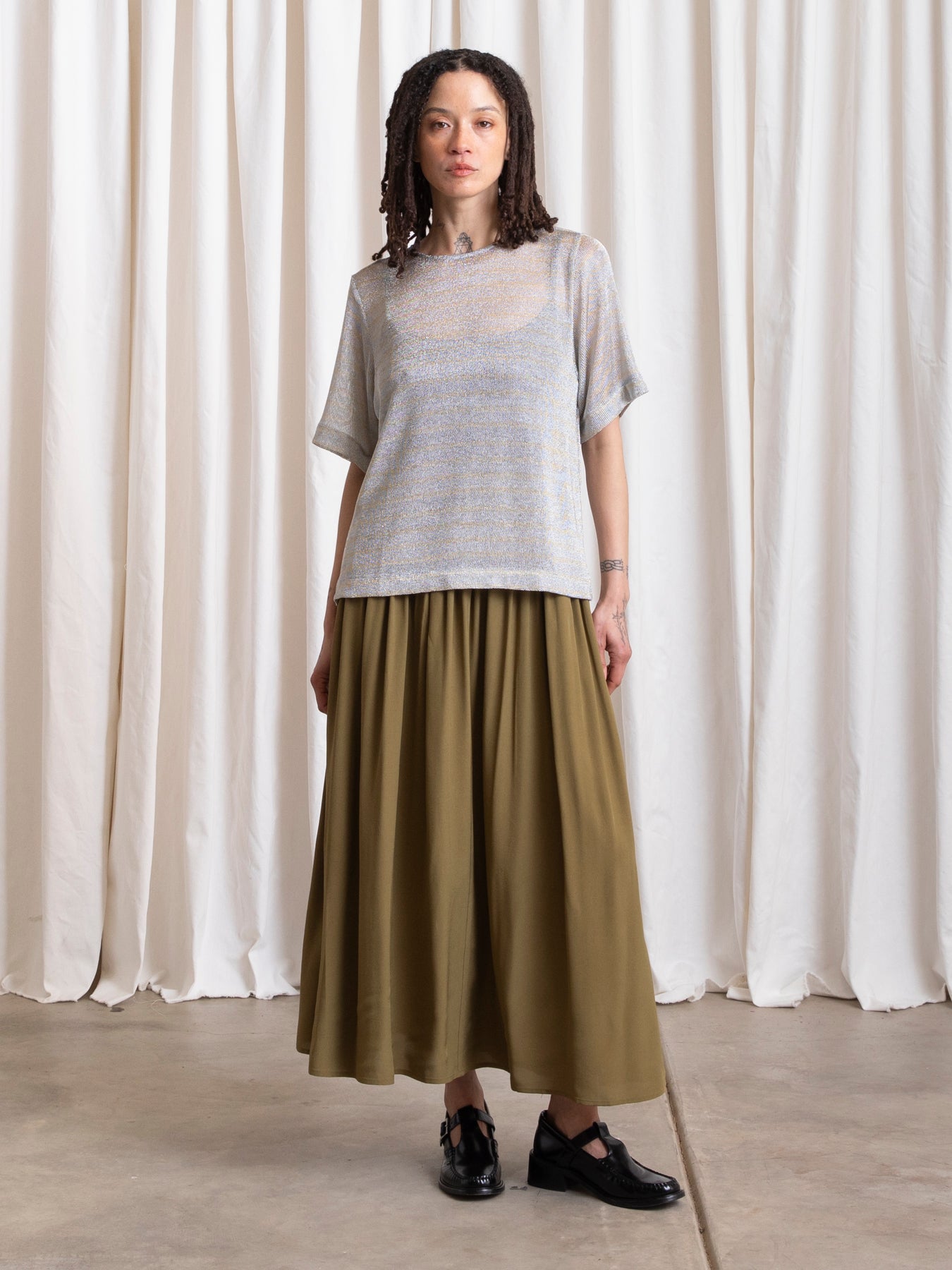 METALLIC WOVEN T-SHIRT - SILVER