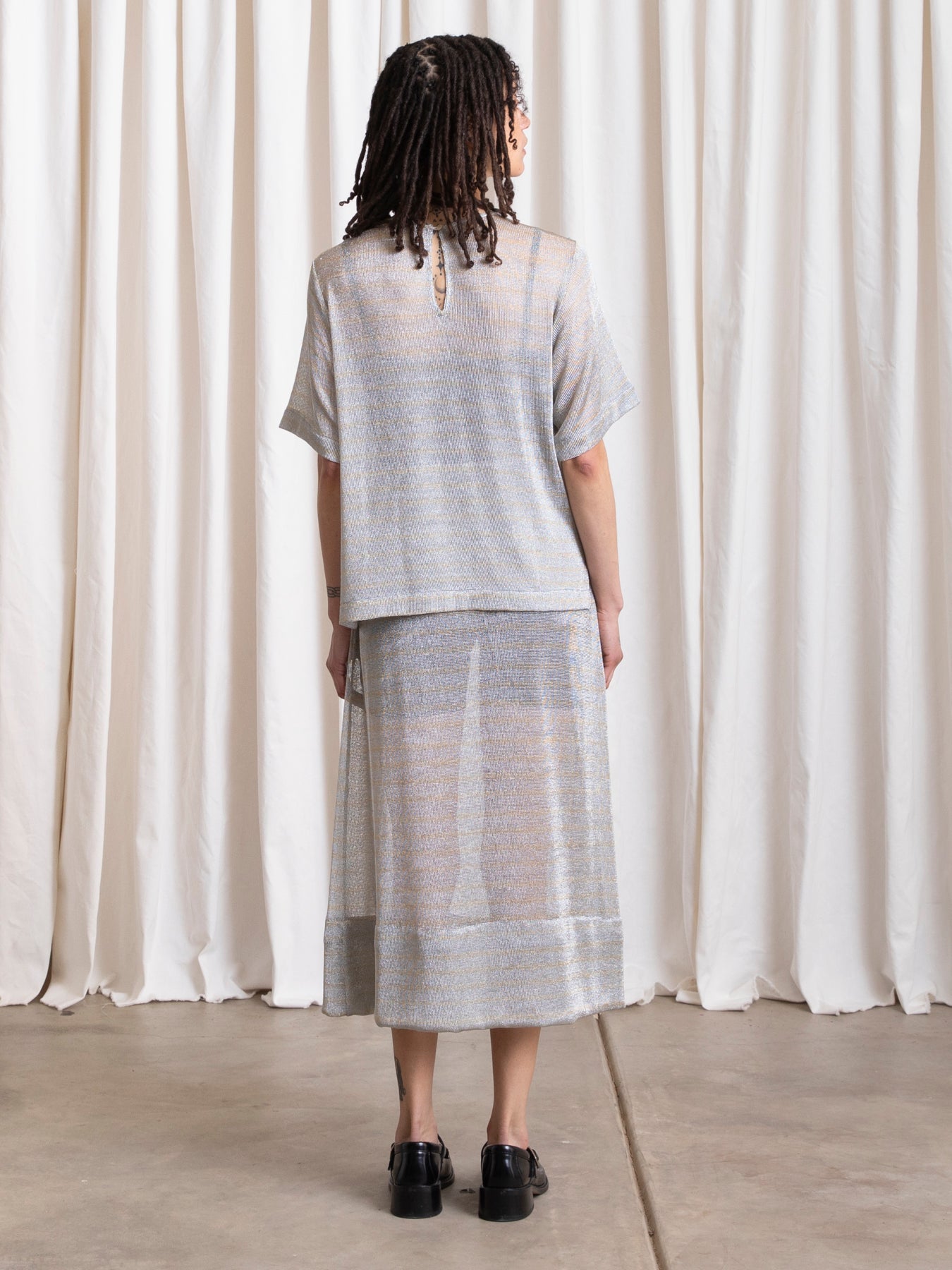 METALLIC MIDI SKIRT - SILVER