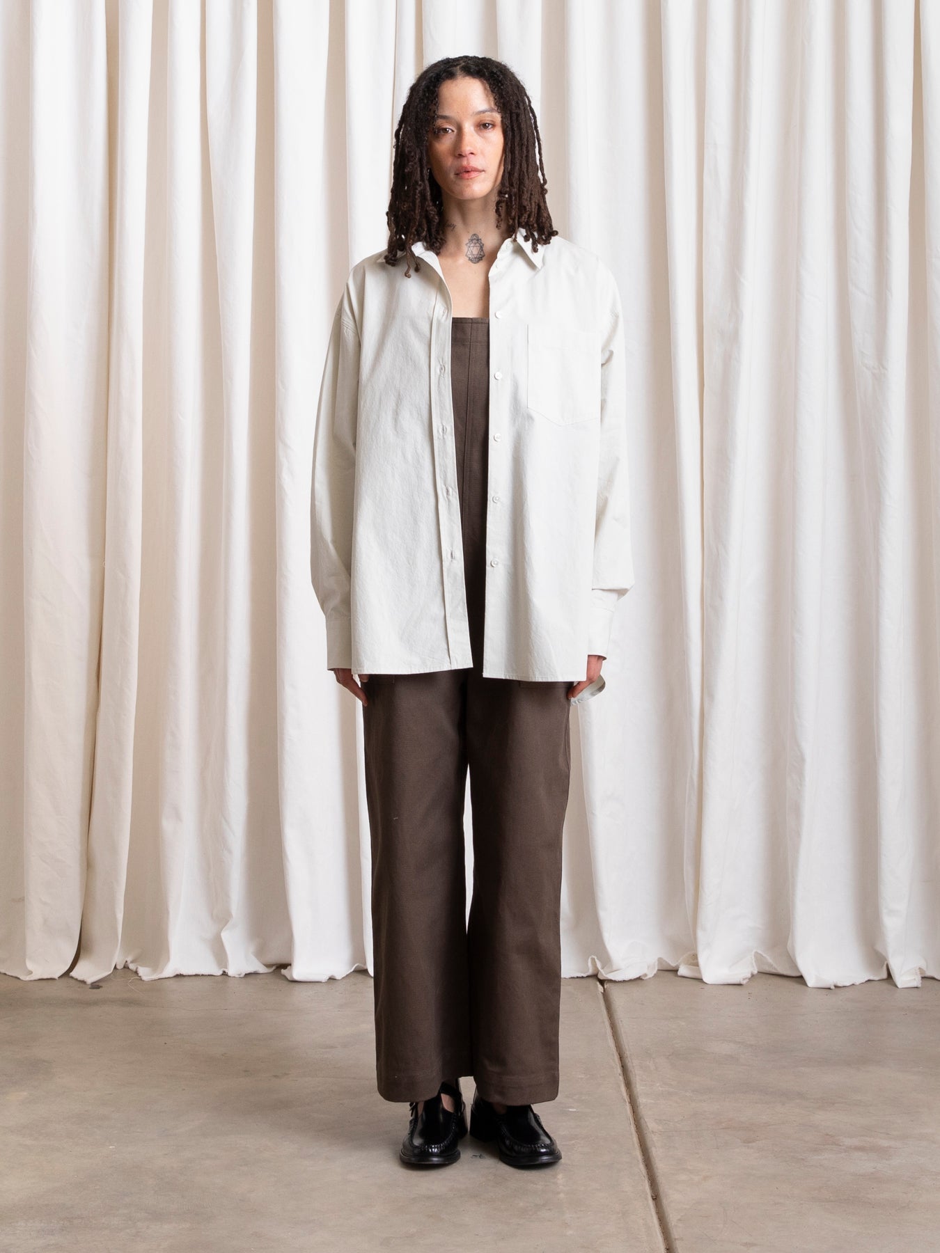 BUTTON DOWN OVERSIZED SHIRT - ECRU