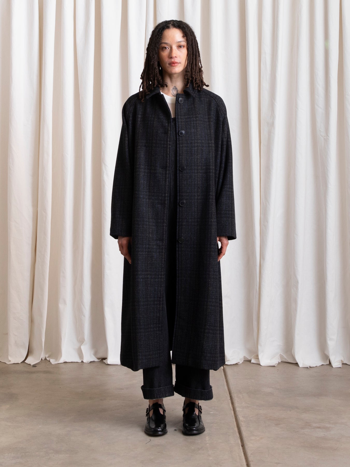 NEW WOOL TRENCH - BLUE/GREY PLAID