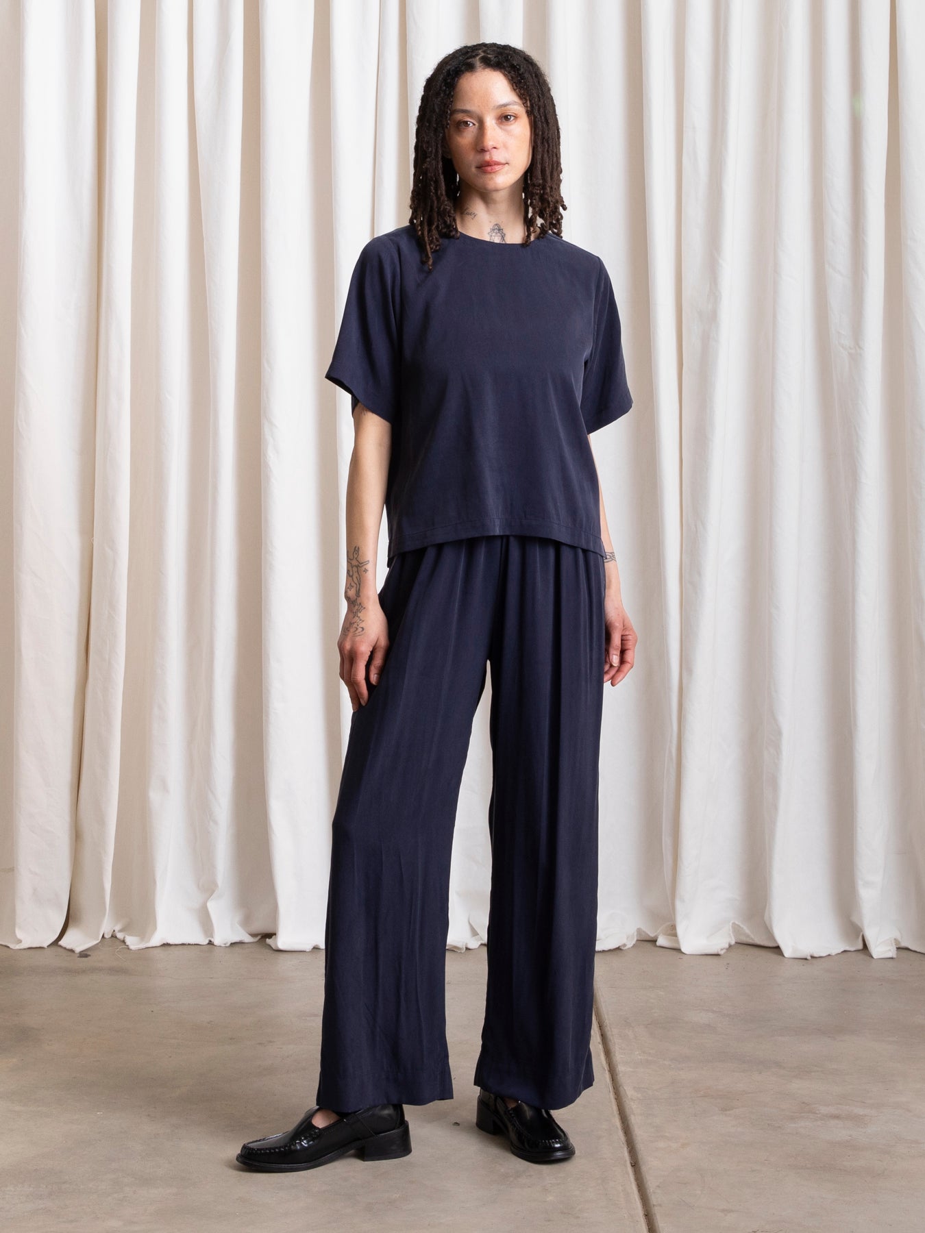 WOVEN T-SHIRT - NAVY