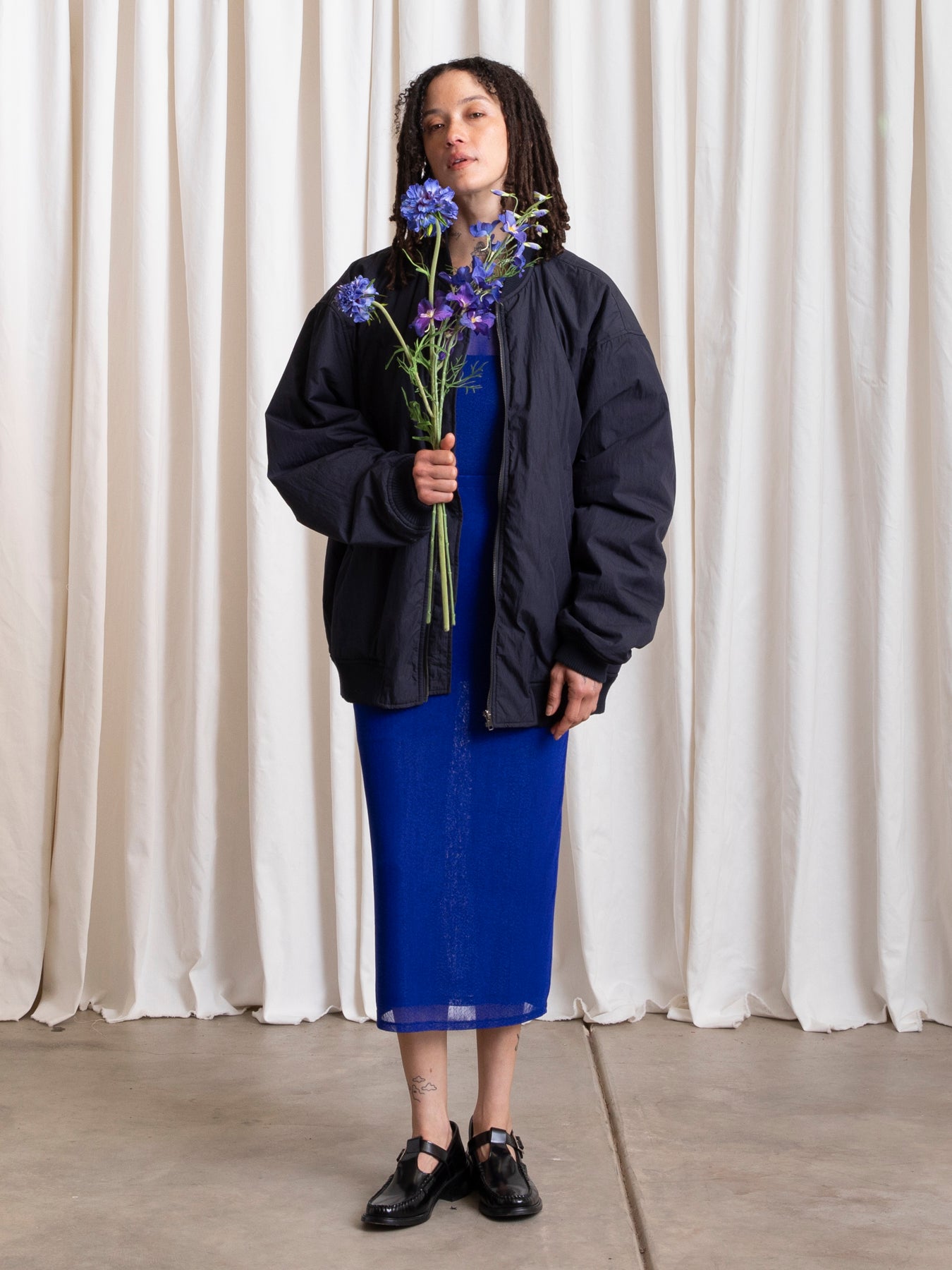 OVERSIZED BOMBER JACKET - DEEP NAVY