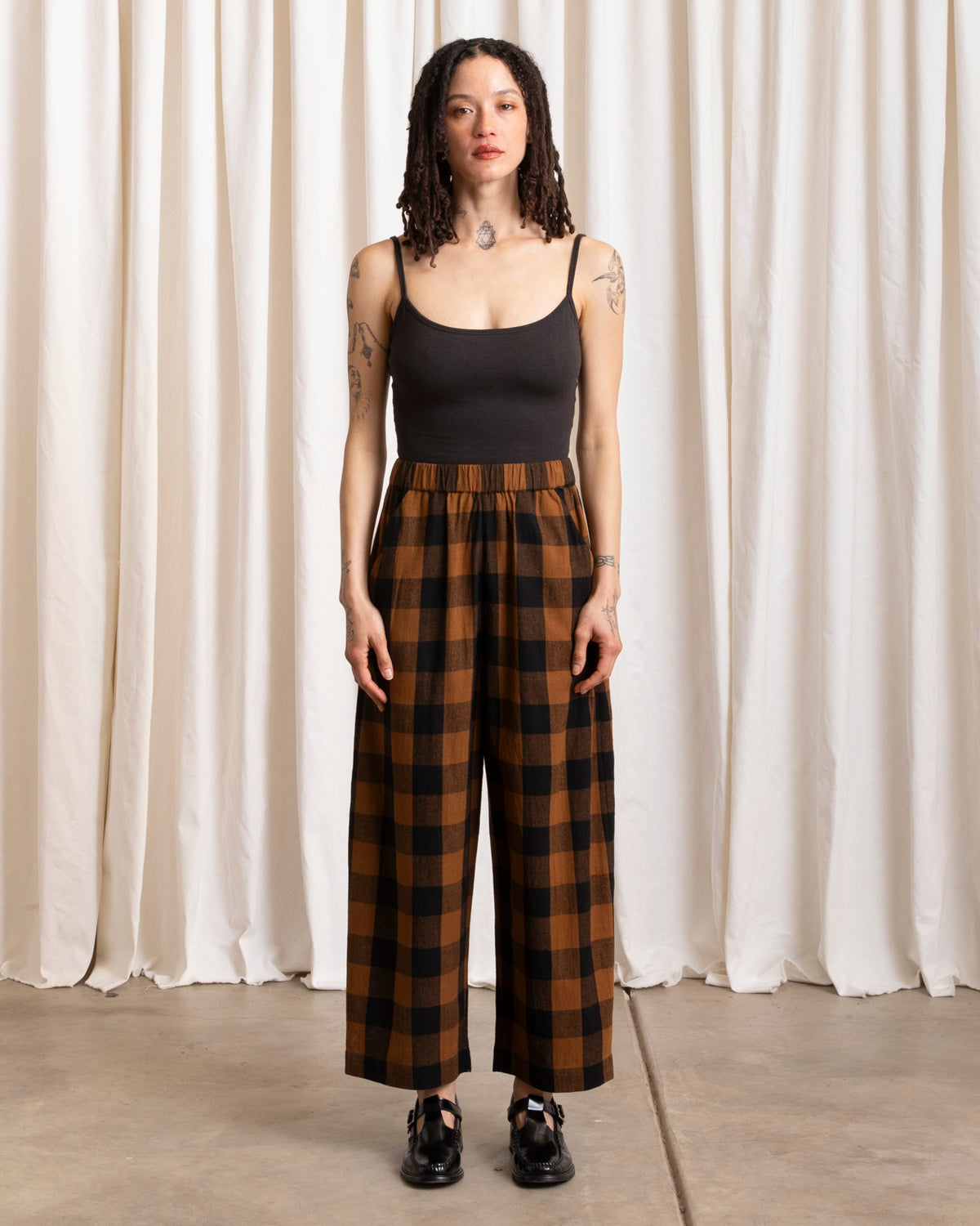 ELASTIC PANT - COPPER/BLACK PLAID