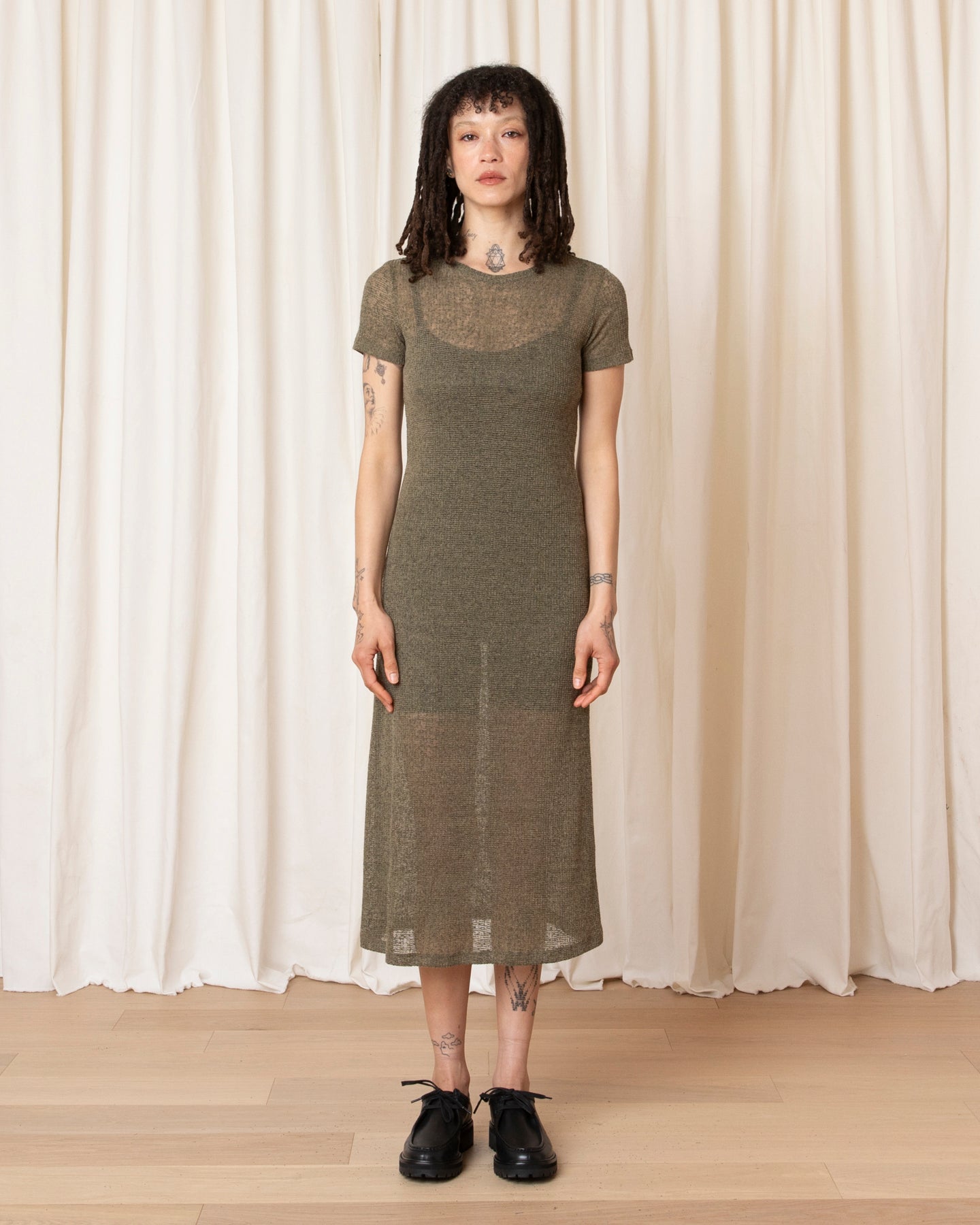 T-SHIRT DRESS - OLIVE MELANGE