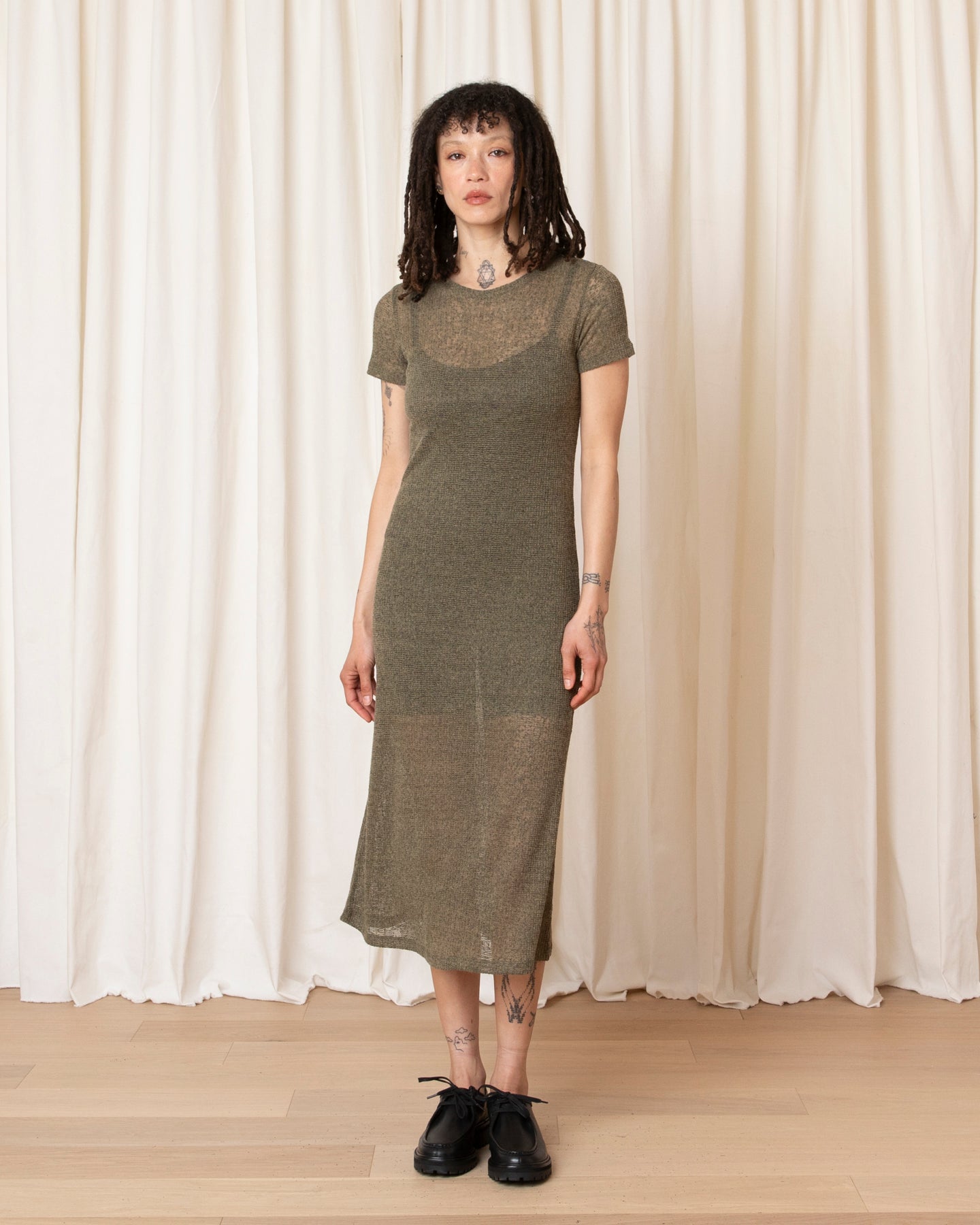 T-SHIRT DRESS - OLIVE MELANGE