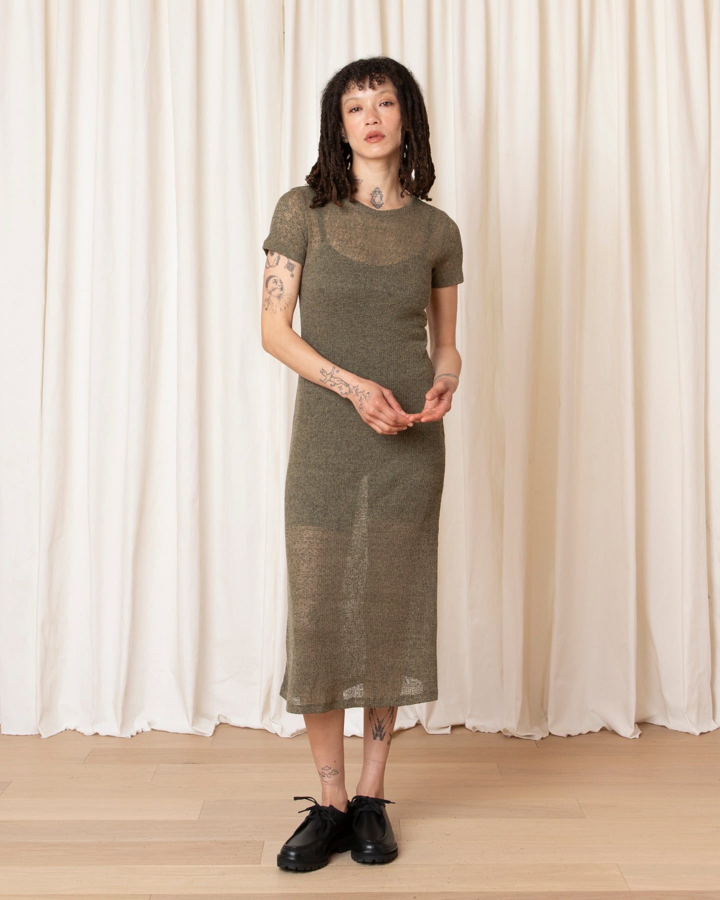 T-SHIRT DRESS - OLIVE MELANGE