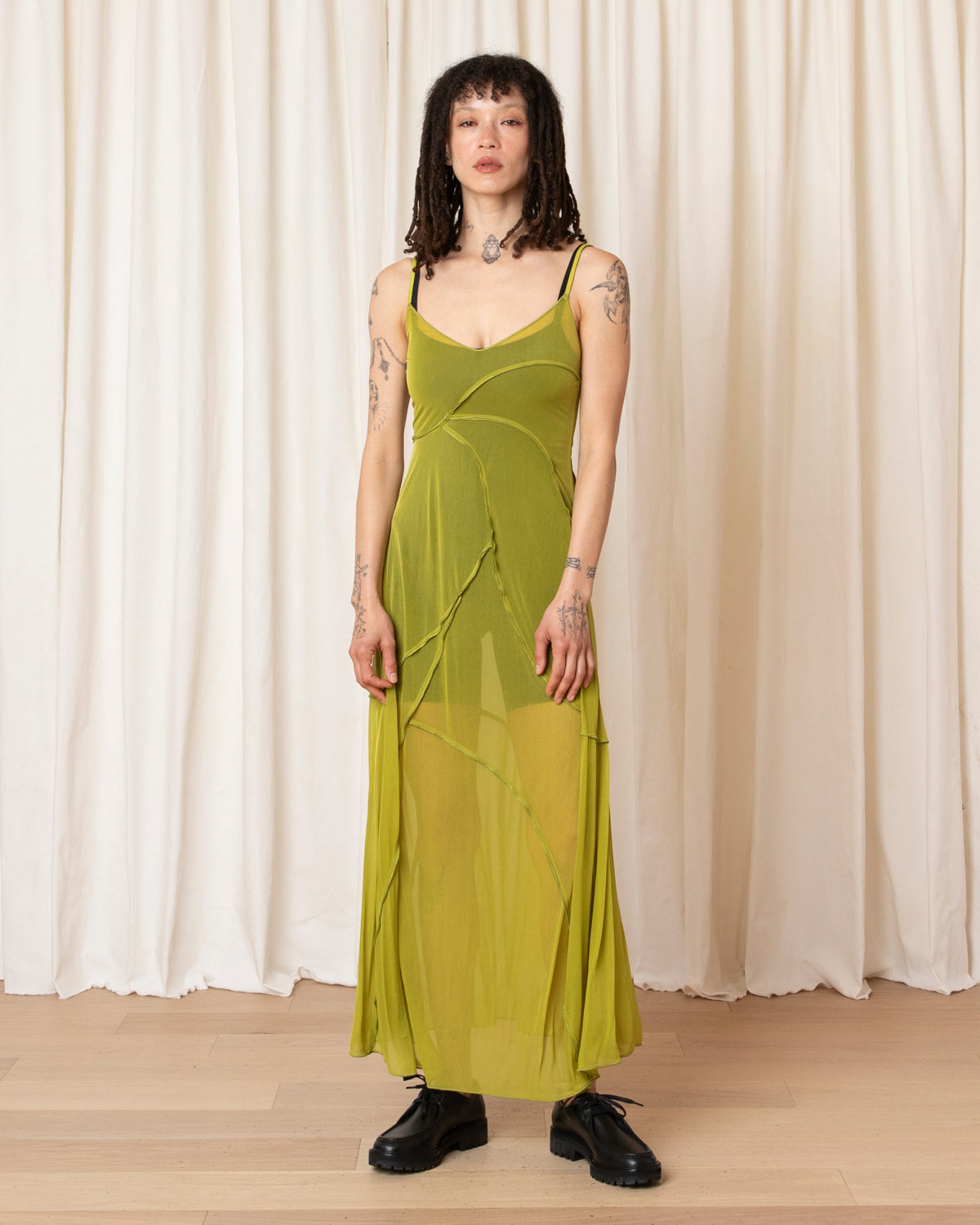 OPEN SEAMED DRESS - CHARTREUSE