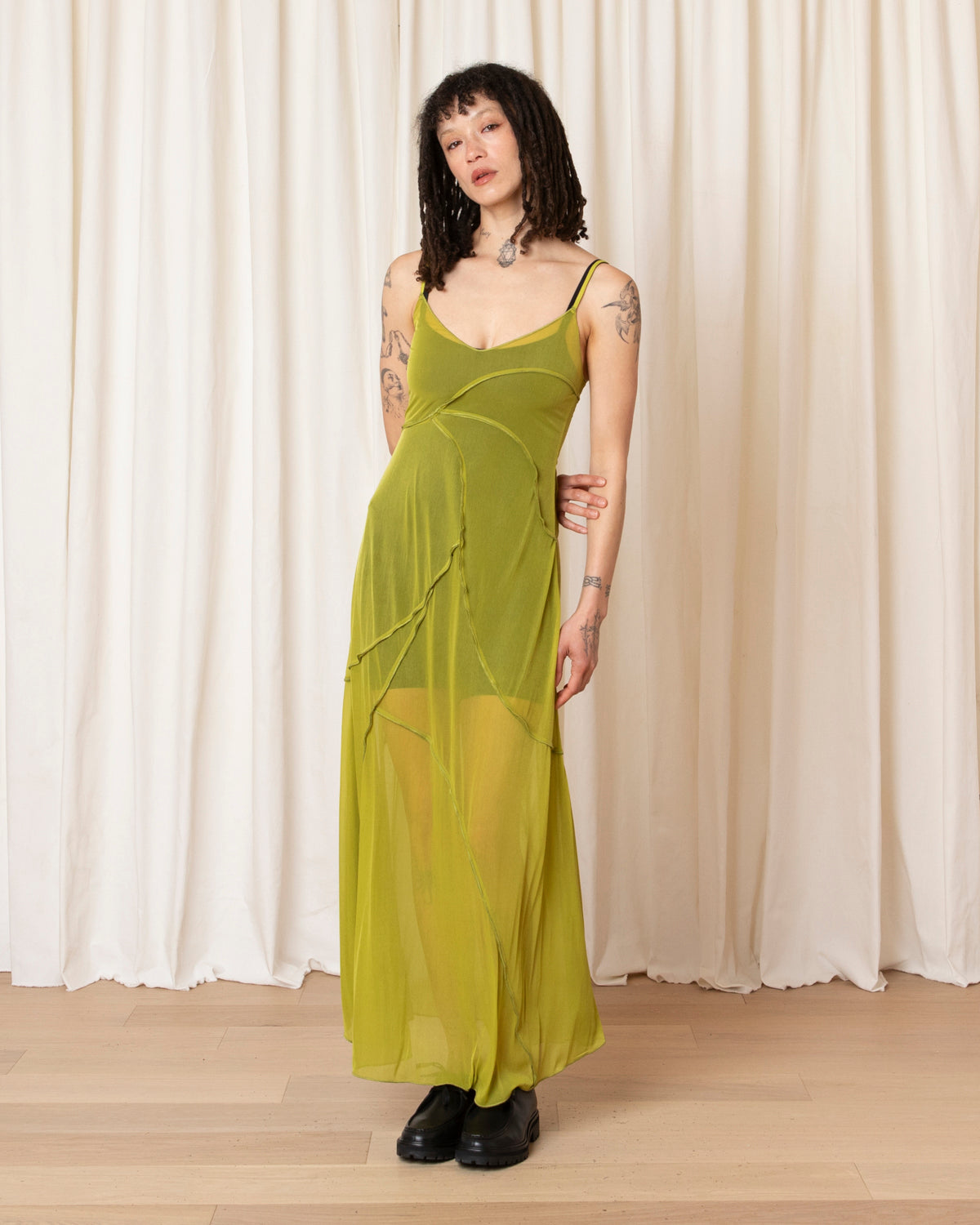 OPEN SEAMED DRESS - CHARTREUSE