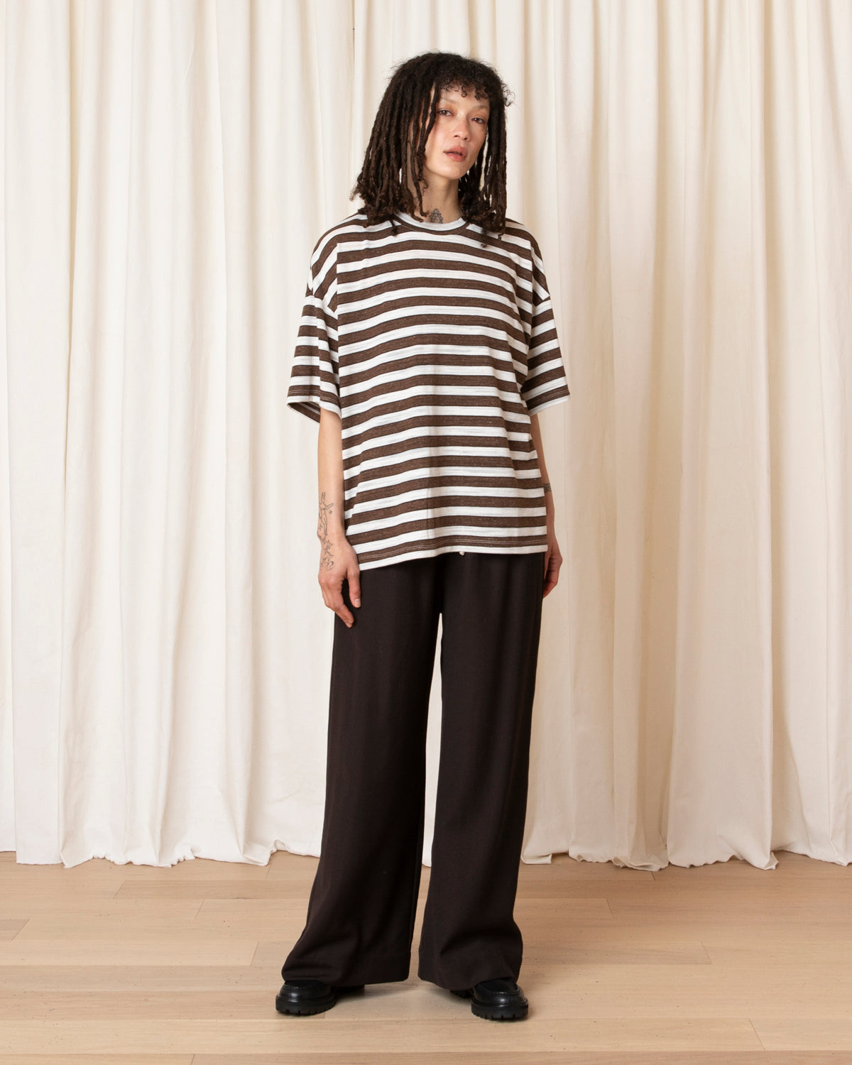100% WOOL DRAWSTRING PANT - DARK BROWN
