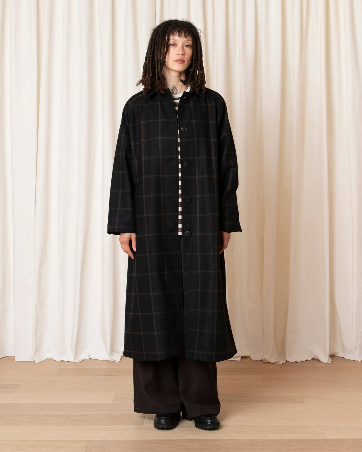NEW WOOL TRENCH - BLACK/BROWN WINDOWPANE