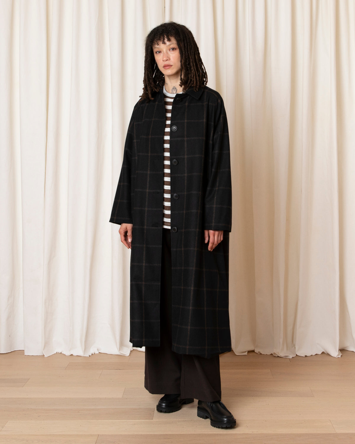 NEW WOOL TRENCH - BLACK/BROWN WINDOWPANE