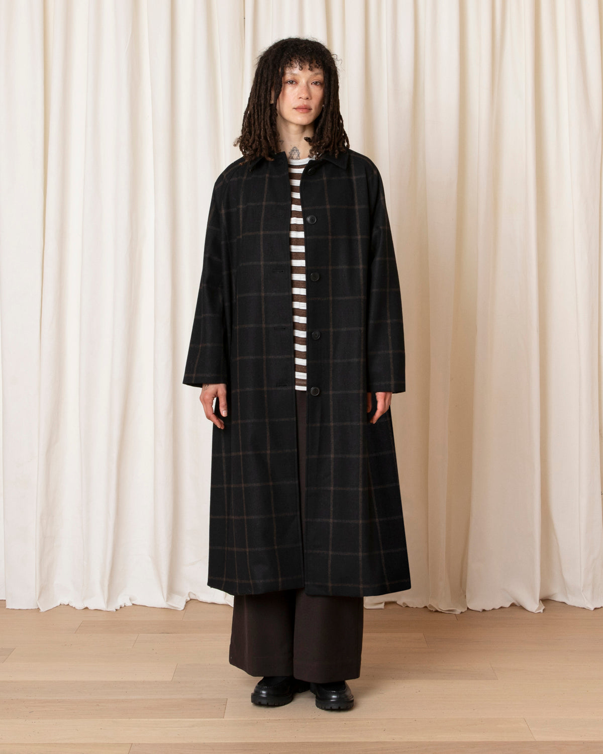 NEW WOOL TRENCH - BLACK/BROWN WINDOWPANE