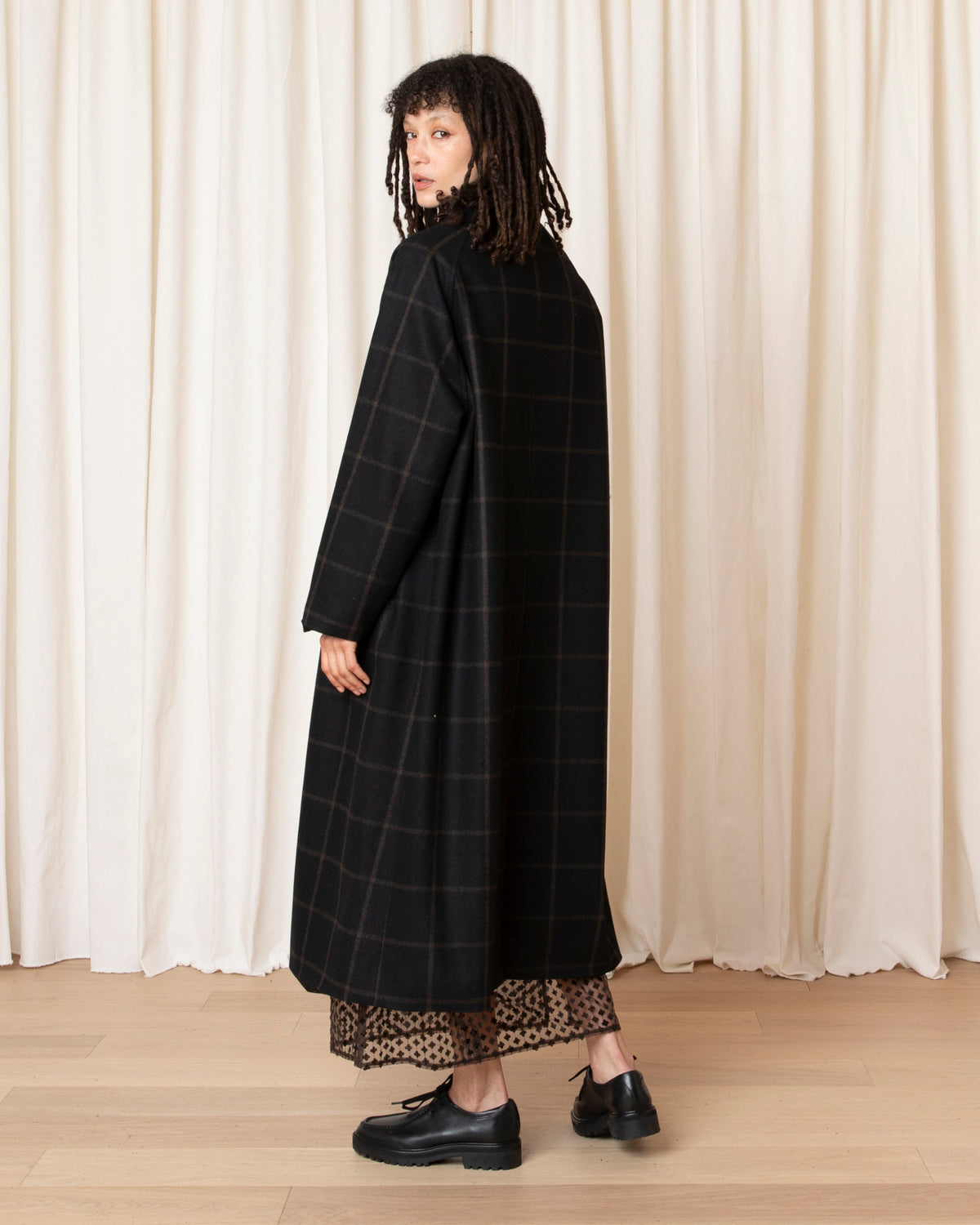 NEW WOOL TRENCH - BLACK/BROWN WINDOWPANE