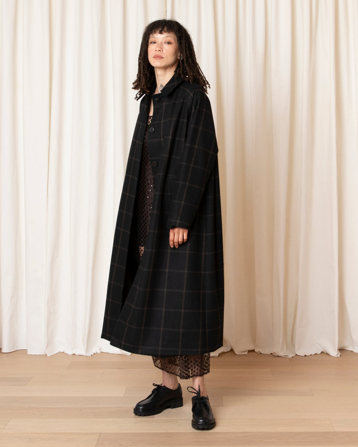 NEW WOOL TRENCH - BLACK/BROWN WINDOWPANE