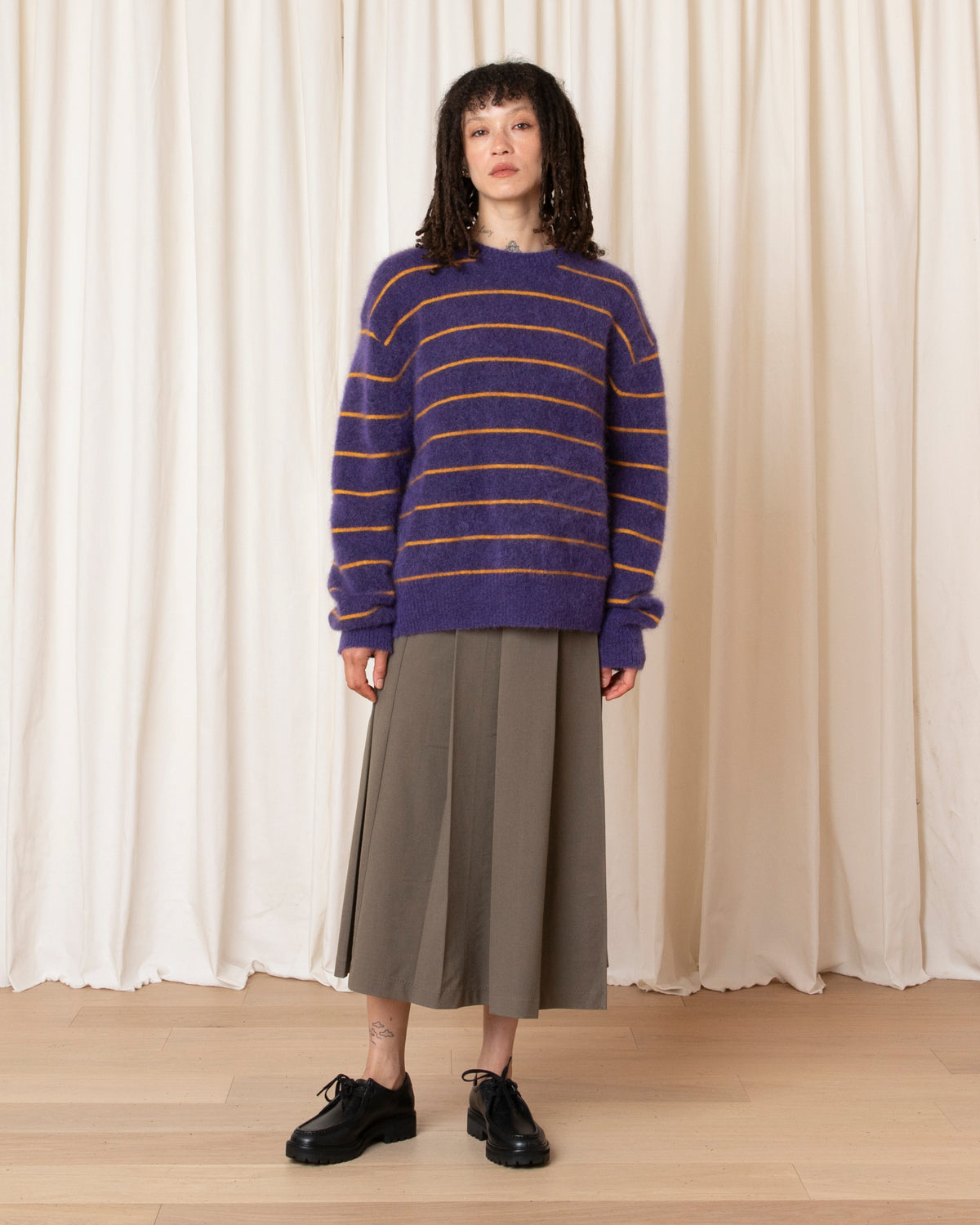 OVERSIZED MOHAIR PULLOVER - PURPLE/MARIGOLD STRIPE