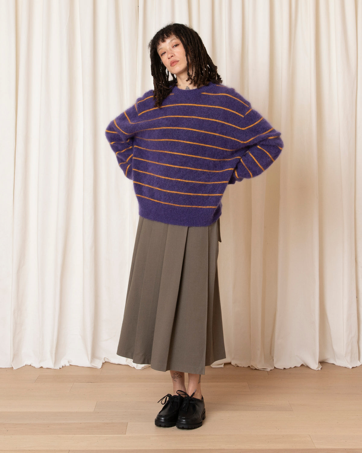 OVERSIZED MOHAIR PULLOVER - PURPLE/MARIGOLD STRIPE