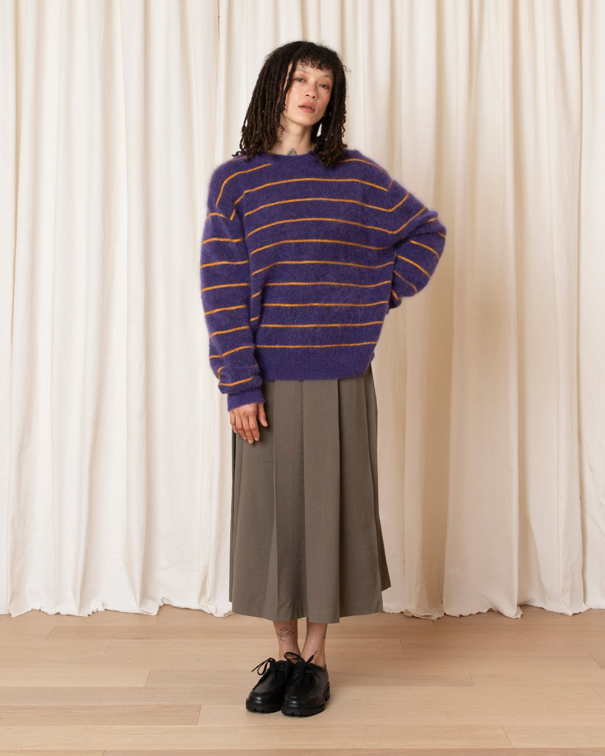 OVERSIZED MOHAIR PULLOVER - PURPLE/MARIGOLD STRIPE