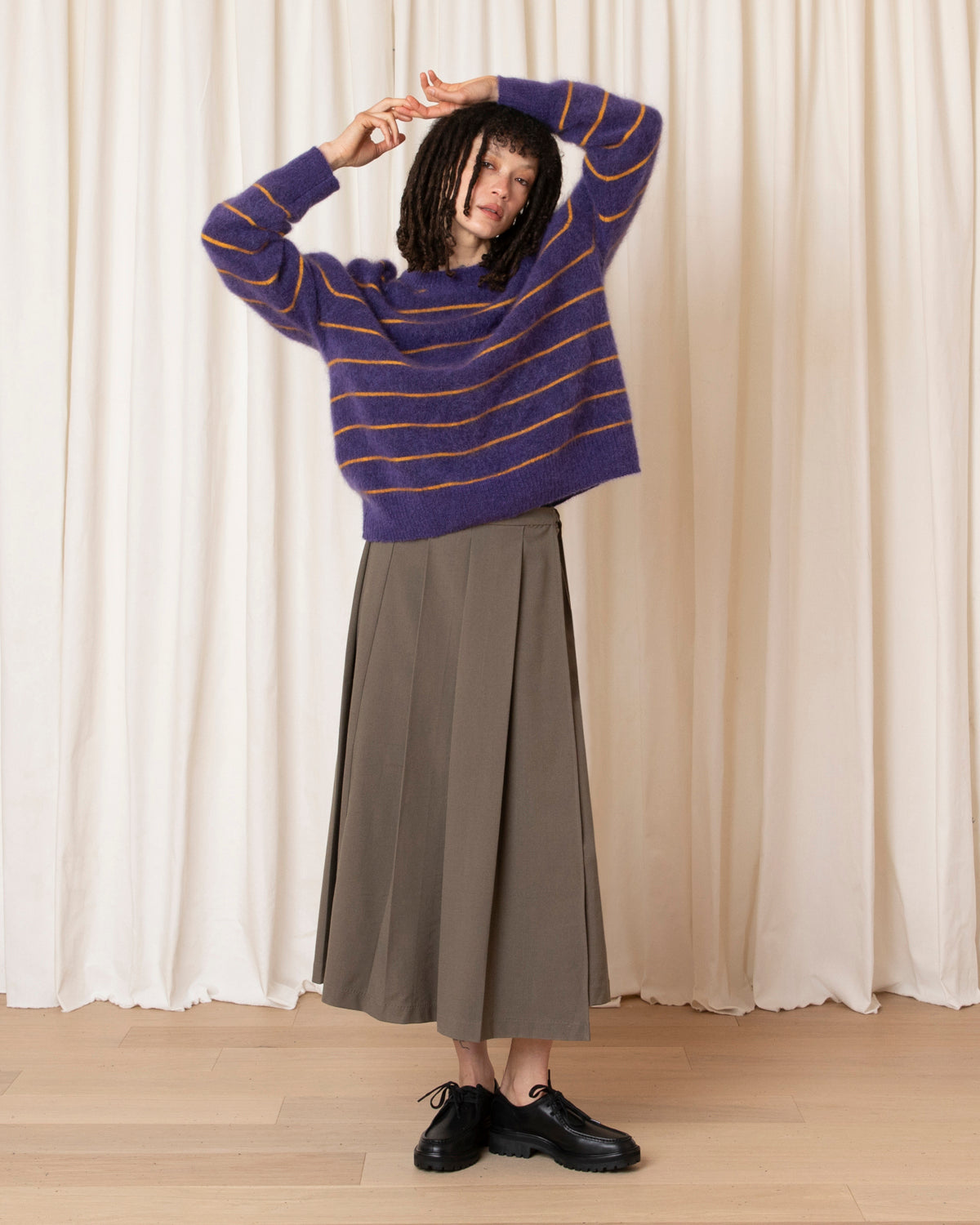 OVERSIZED MOHAIR PULLOVER - PURPLE/MARIGOLD STRIPE