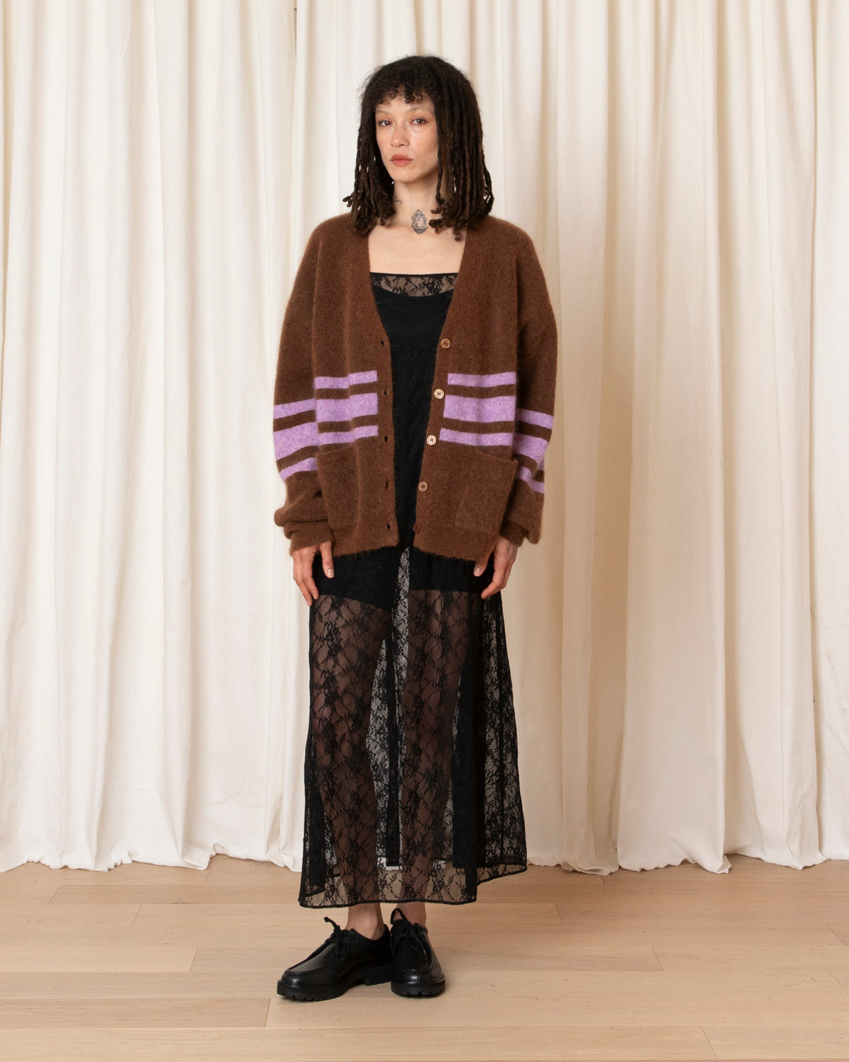 OVERSIZED MOHAIR CARDIGAN - COPPER/LILAC STRIPE