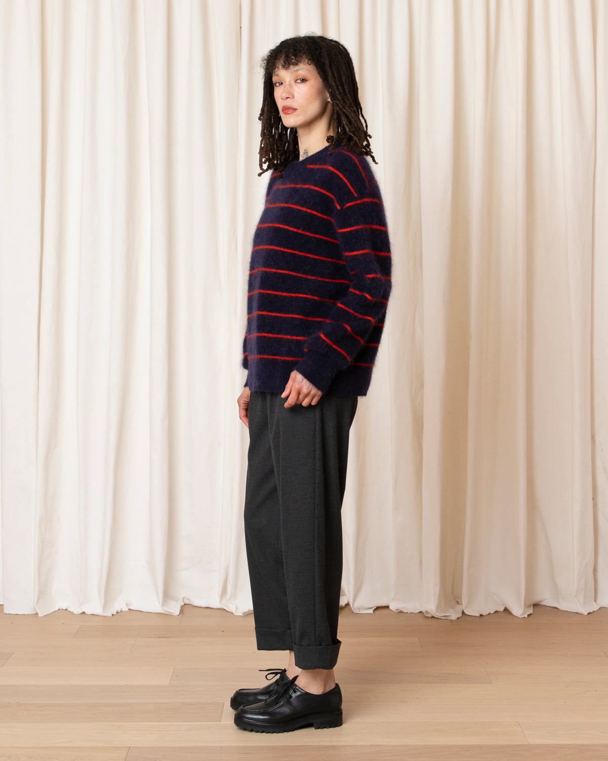 OVERSIZED MOHAIR PULLOVER - NAVY/POPPY STRIPE